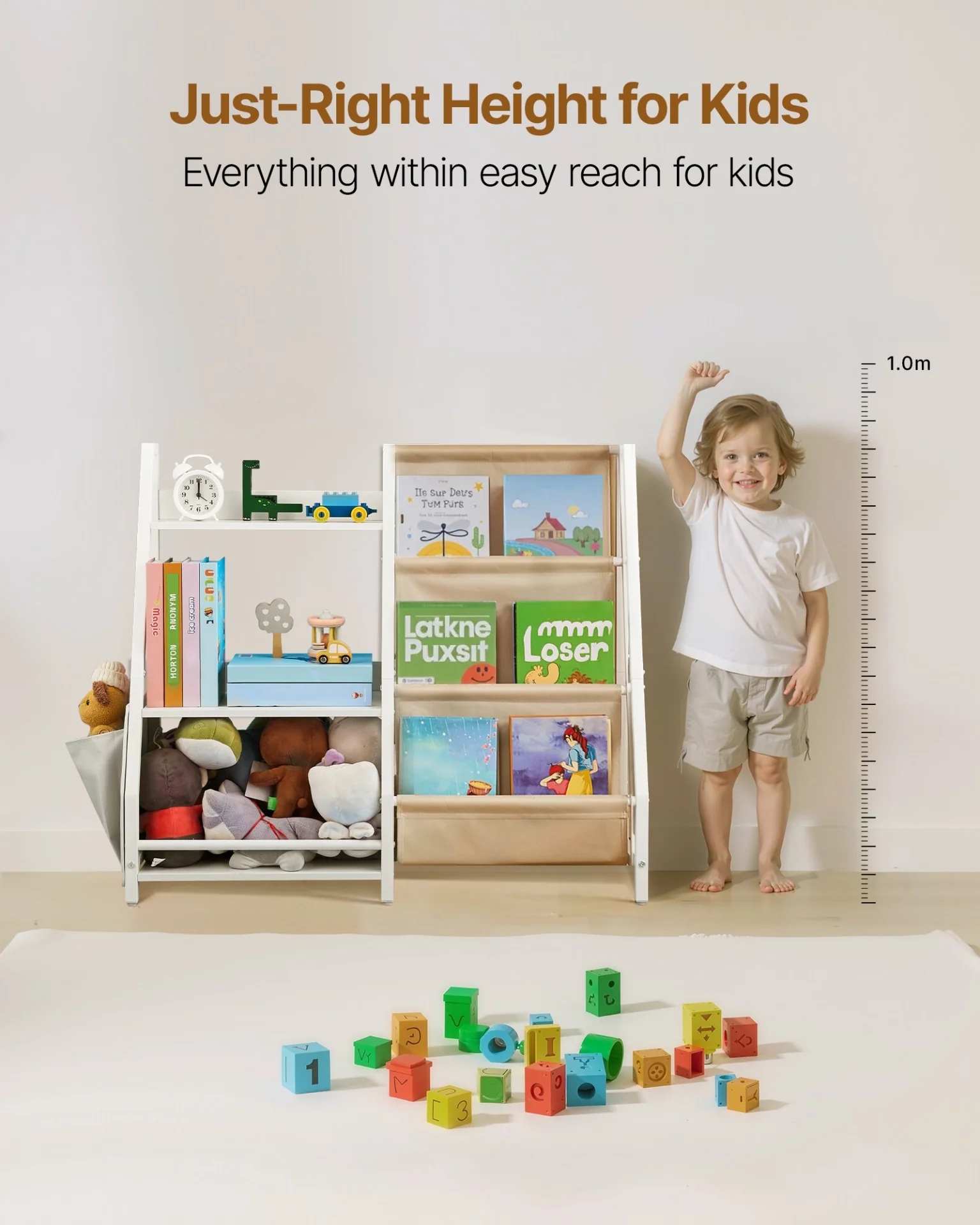 VEVOR 3-Tier Kids Bookshelf, Toy Storage Organizer for Toddler, Book Shelf for Kids Rooms with Sling Book Rack and Storage Bag, Kids Storage Book Shelves for Kids Room, Playroom, Kindergarten, Nursery - Image 4