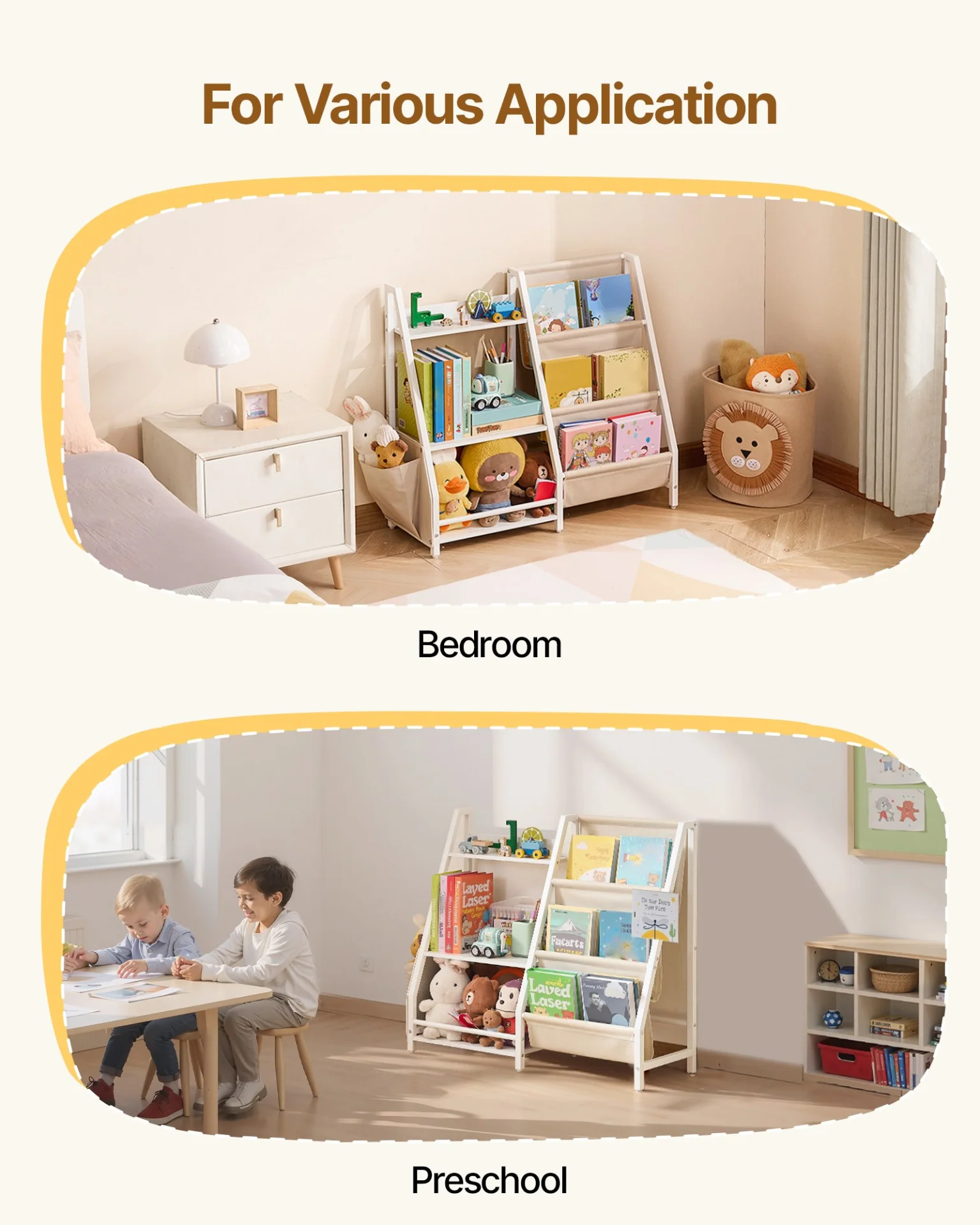 VEVOR 3-Tier Kids Bookshelf, Toy Storage Organizer for Toddler, Book Shelf for Kids Rooms with Sling Book Rack and Storage Bag, Kids Storage Book Shelves for Kids Room, Playroom, Kindergarten, Nursery - Image 6