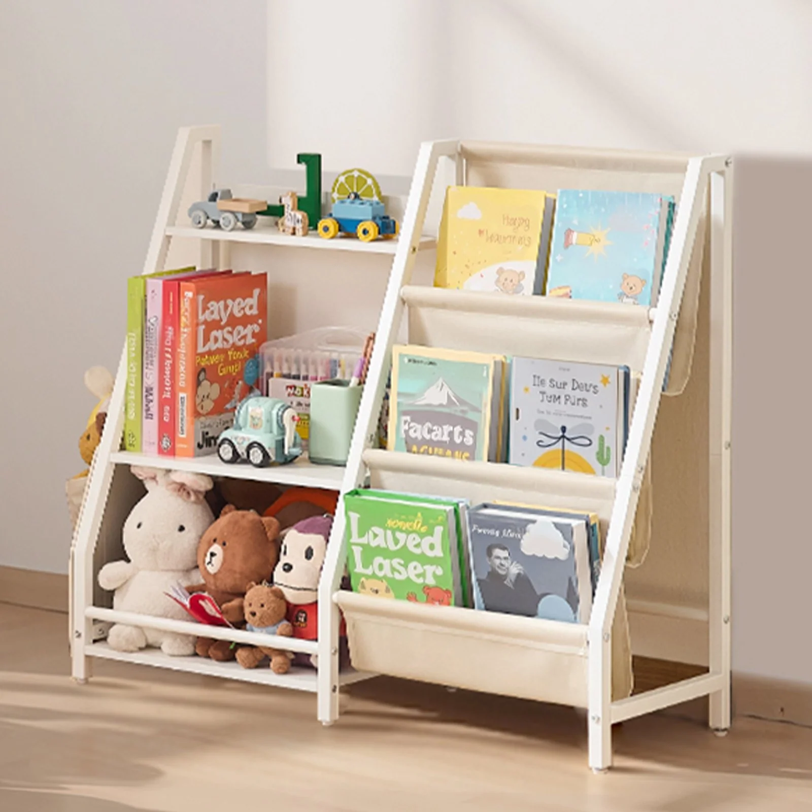 VEVOR 3-Tier Kids Bookshelf, Toy Storage Organizer for Toddler, Book Shelf for Kids Rooms with Sling Book Rack and Storage Bag, Kids Storage Book Shelves for Kids Room, Playroom, Kindergarten, Nursery - Image 7