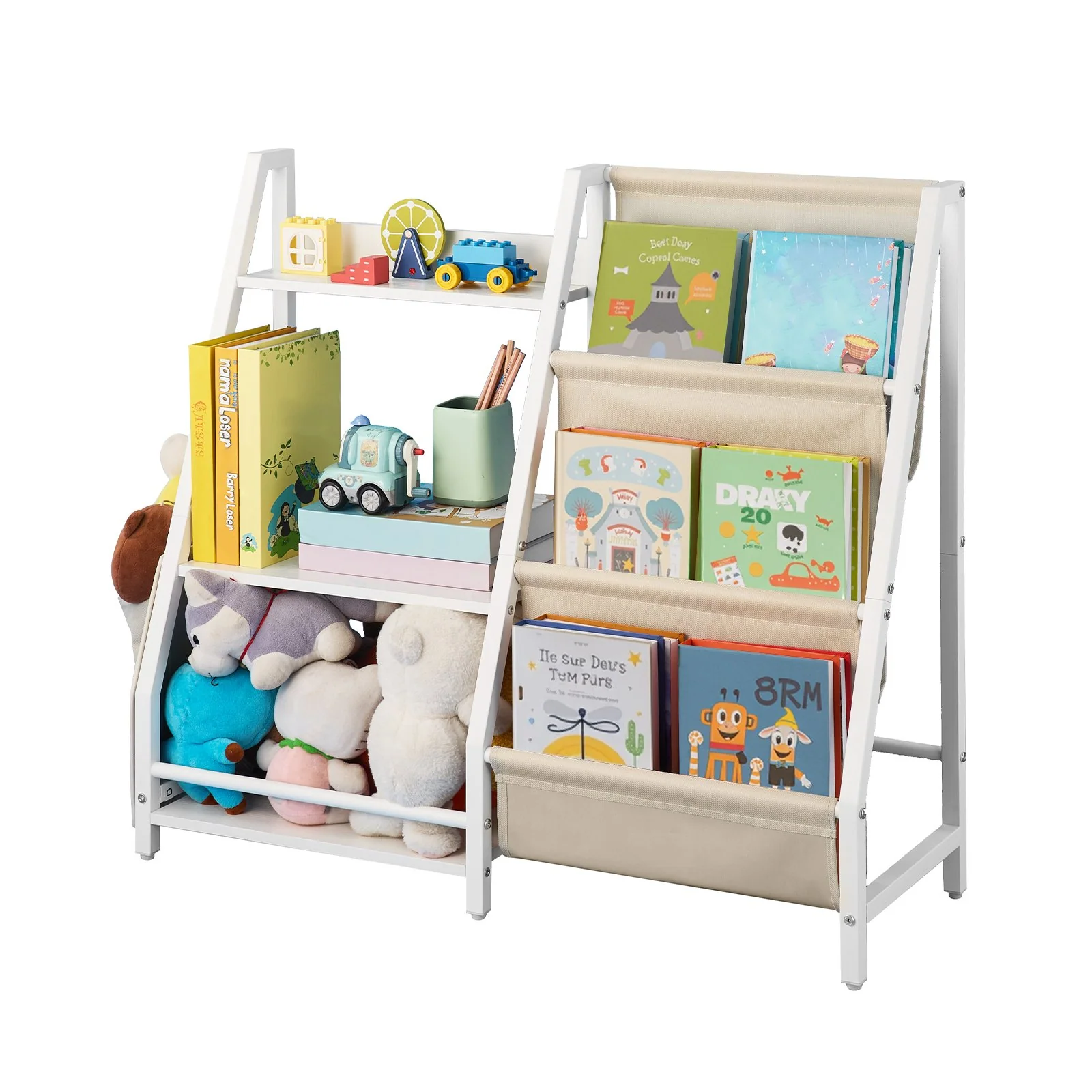 VEVOR 3-Tier Kids Bookshelf, Toy Storage Organizer for Toddler, Book Shelf for Kids Rooms with Sling Book Rack and Storage Bag, Kids Storage Book Shelves for Kids Room, Playroom, Kindergarten, Nursery - Image 8