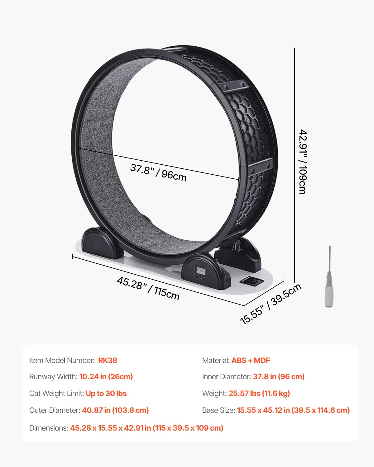 VEVOR Cat Exercise Wheel with Pedometer 40.8" Cat Treadmill for Pet Health Black - Image 6