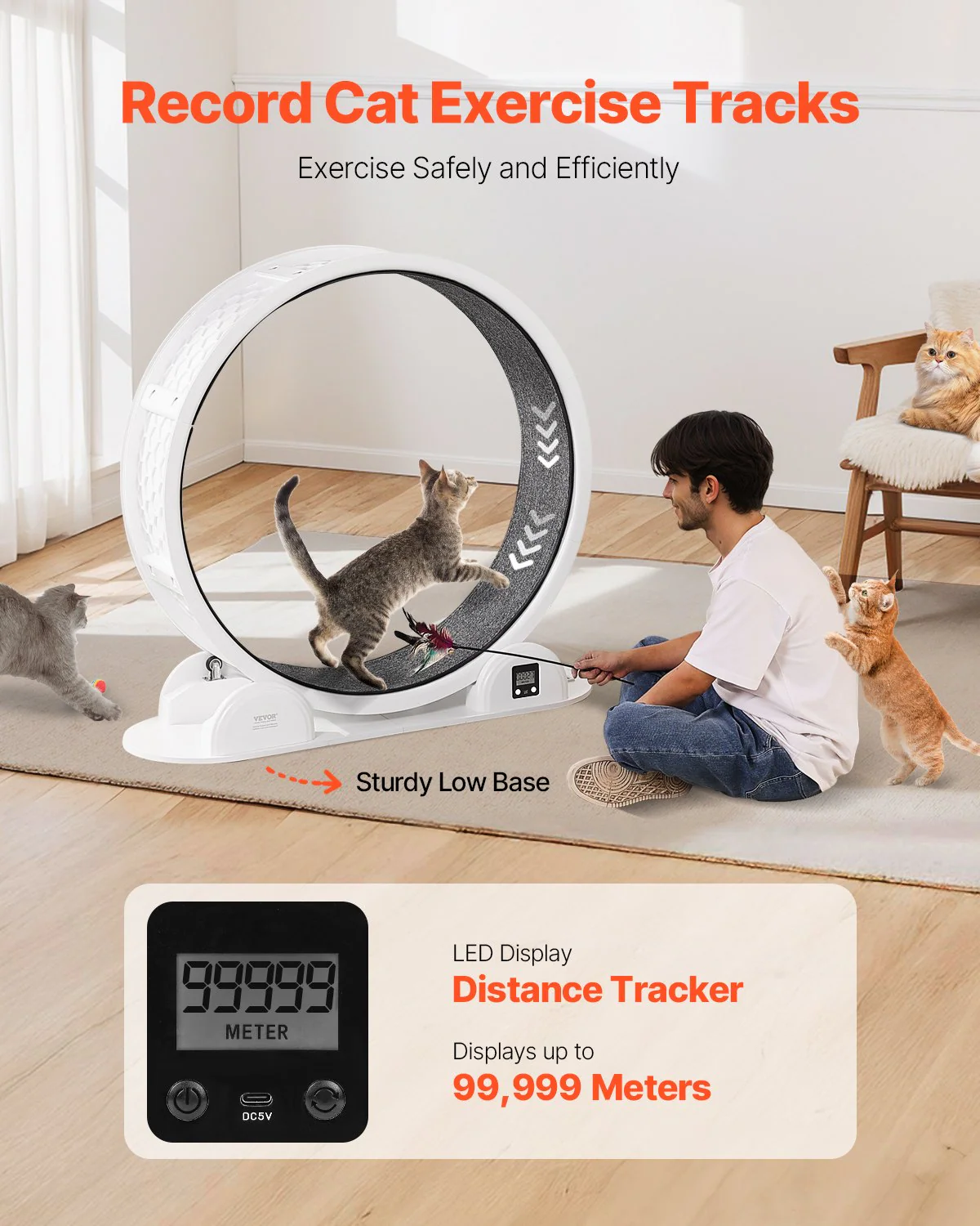 VEVOR Cat Exercise Wheel with Pedometer 40.8" Cat Treadmill for Pet Health White