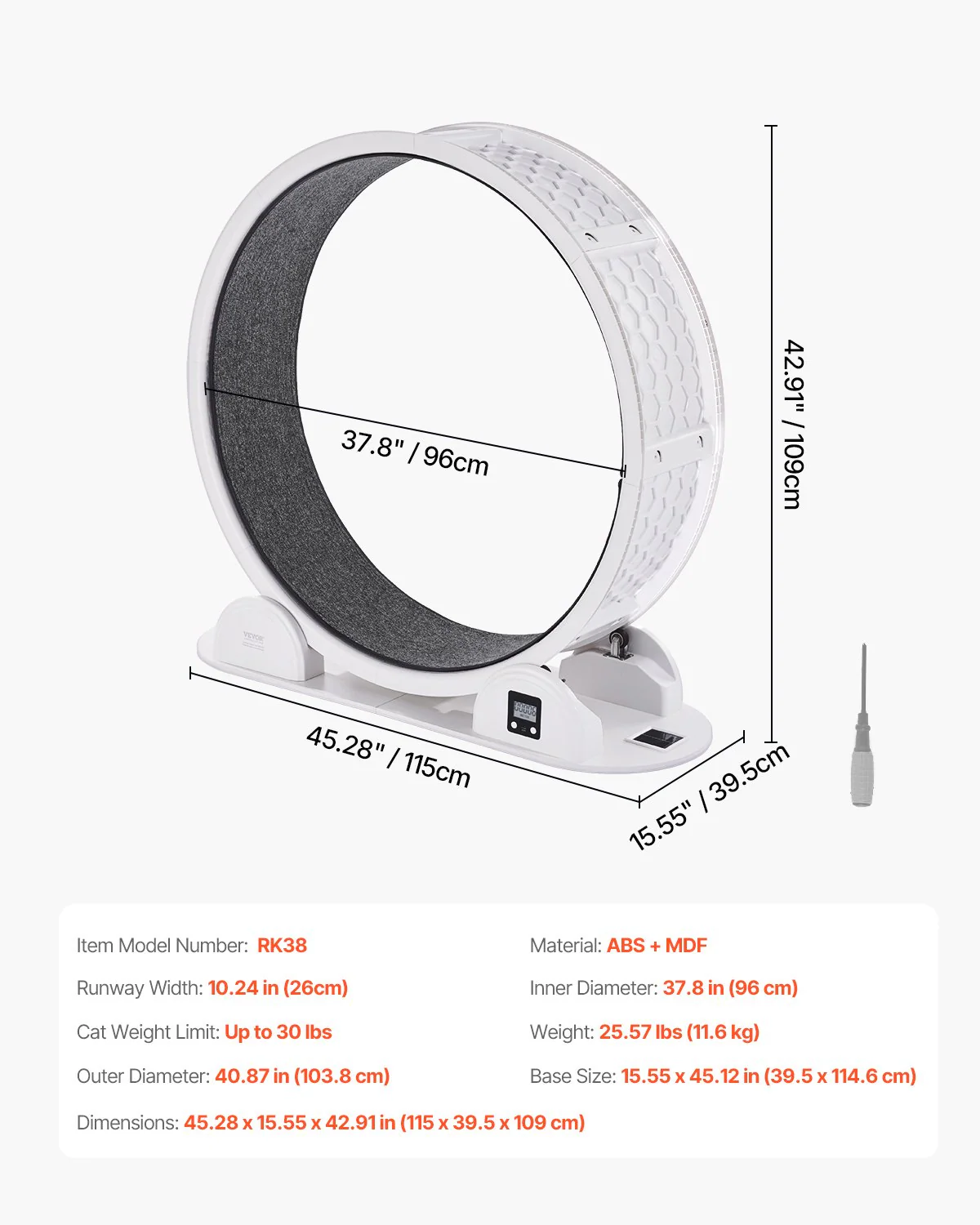 VEVOR Cat Exercise Wheel with Pedometer 40.8" Cat Treadmill for Pet Health White - Image 6