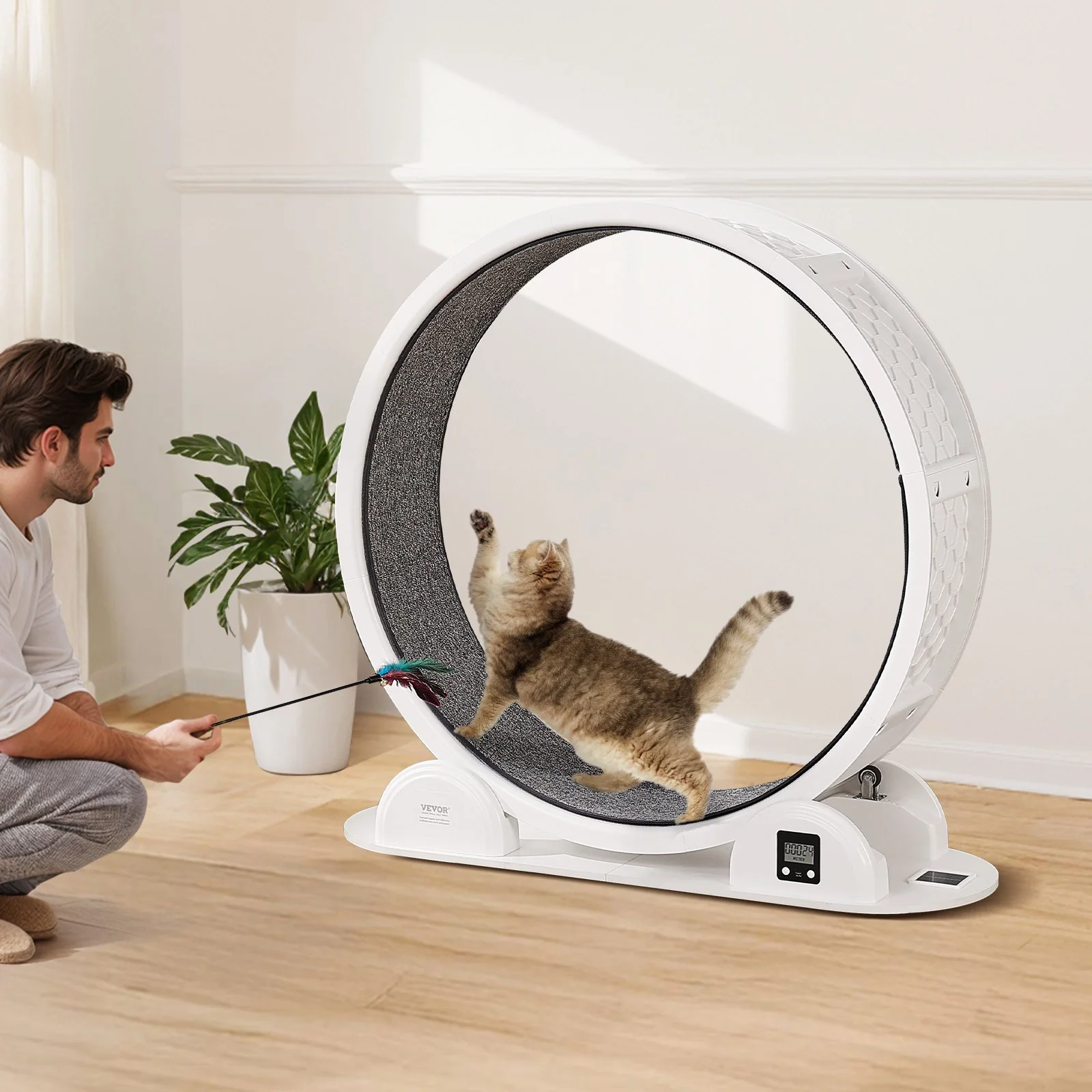 VEVOR Cat Exercise Wheel with Pedometer 40.8" Cat Treadmill for Pet Health White - Image 7