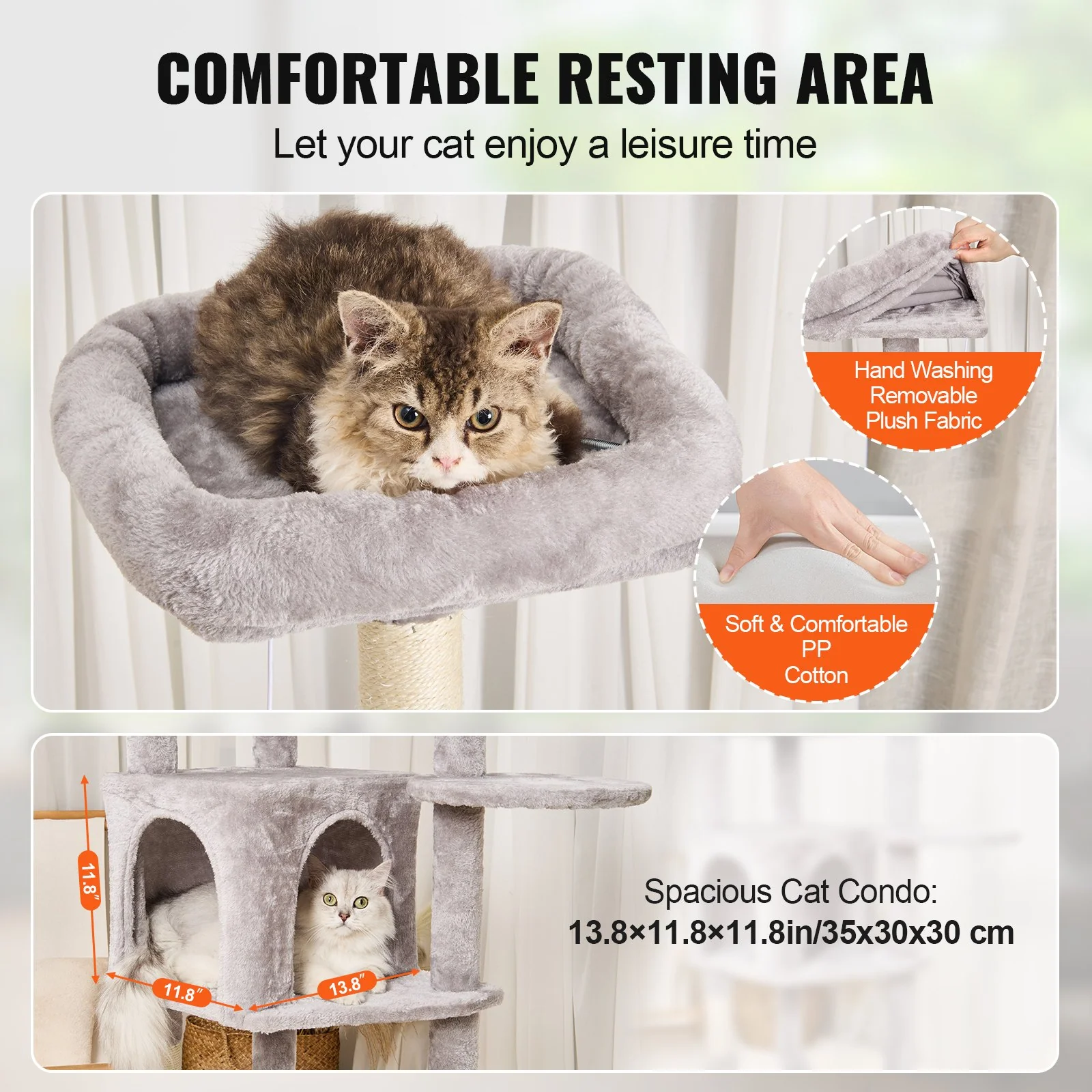 VEVOR Cat Tree 60.6" Cat Tower with Cat Condo Sisal Scratching Post Light Grey - Image 2