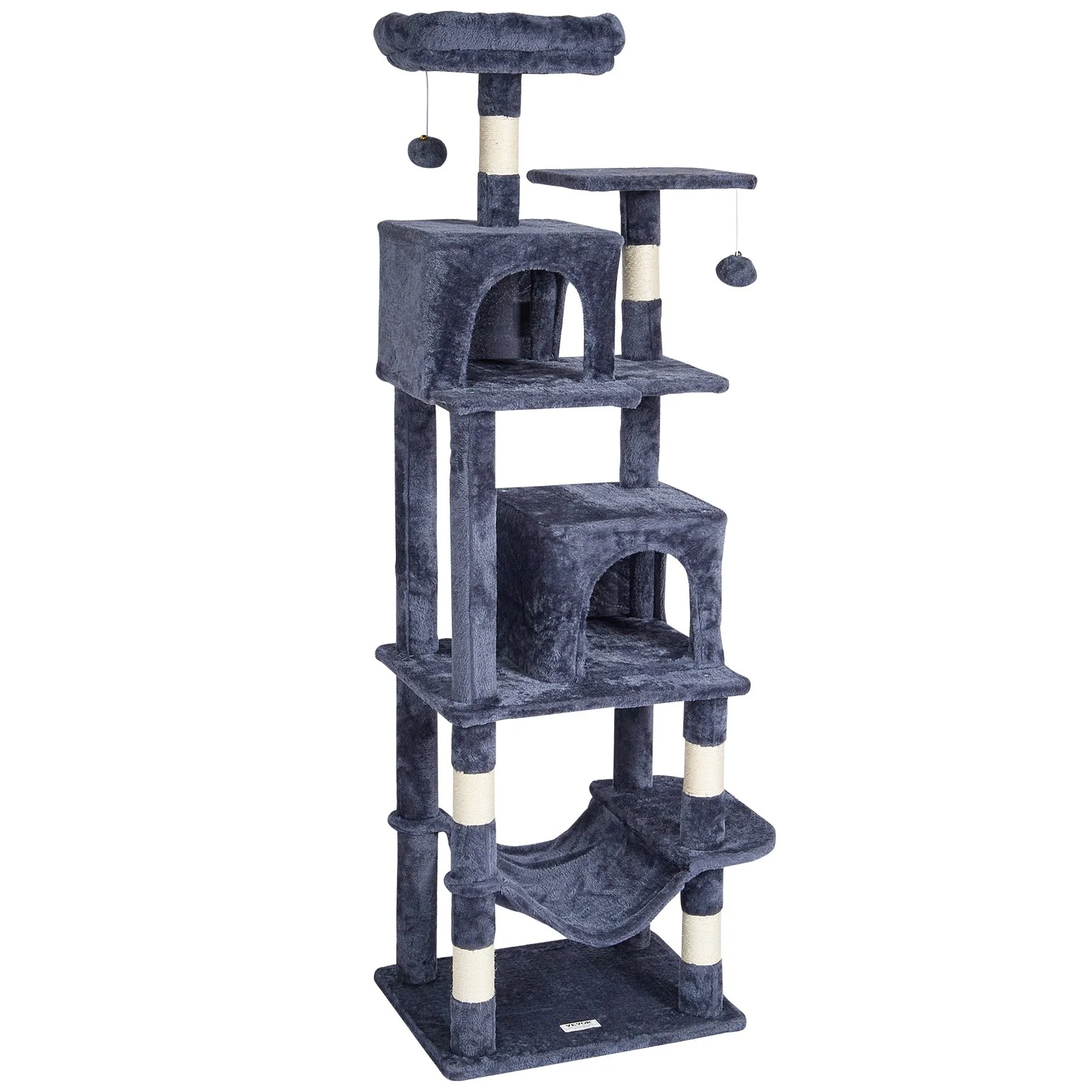 VEVOR Cat Tree 63" Cat Tower with 2 Cat Condos Sisal Scratching Post Light Grey - Image 10
