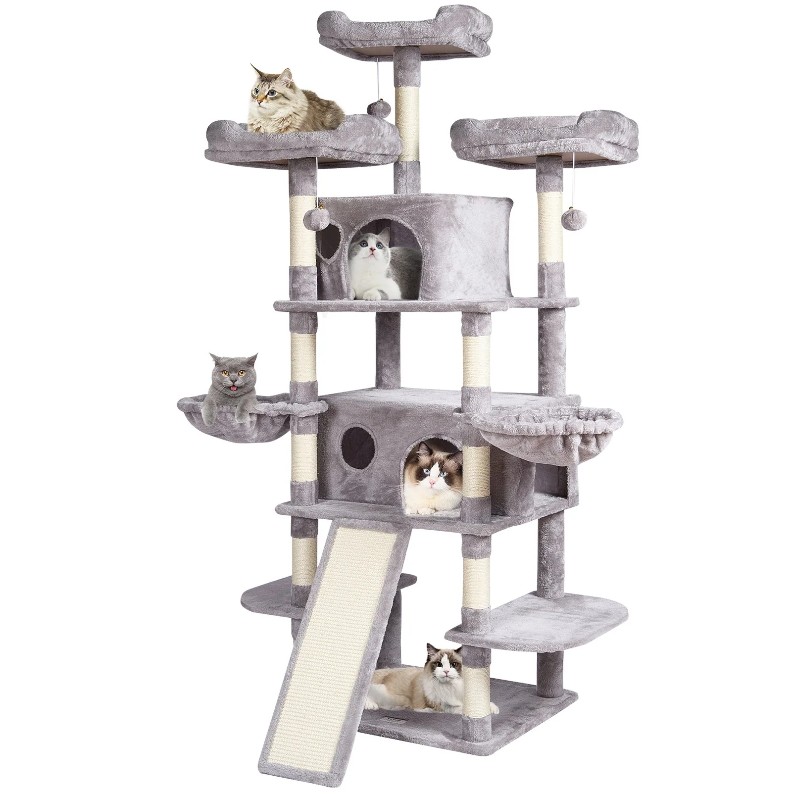 VEVOR Cat Tree 68.5" Cat Tower for Indoor Cats with Cat Condos Scratching Post - Image 9