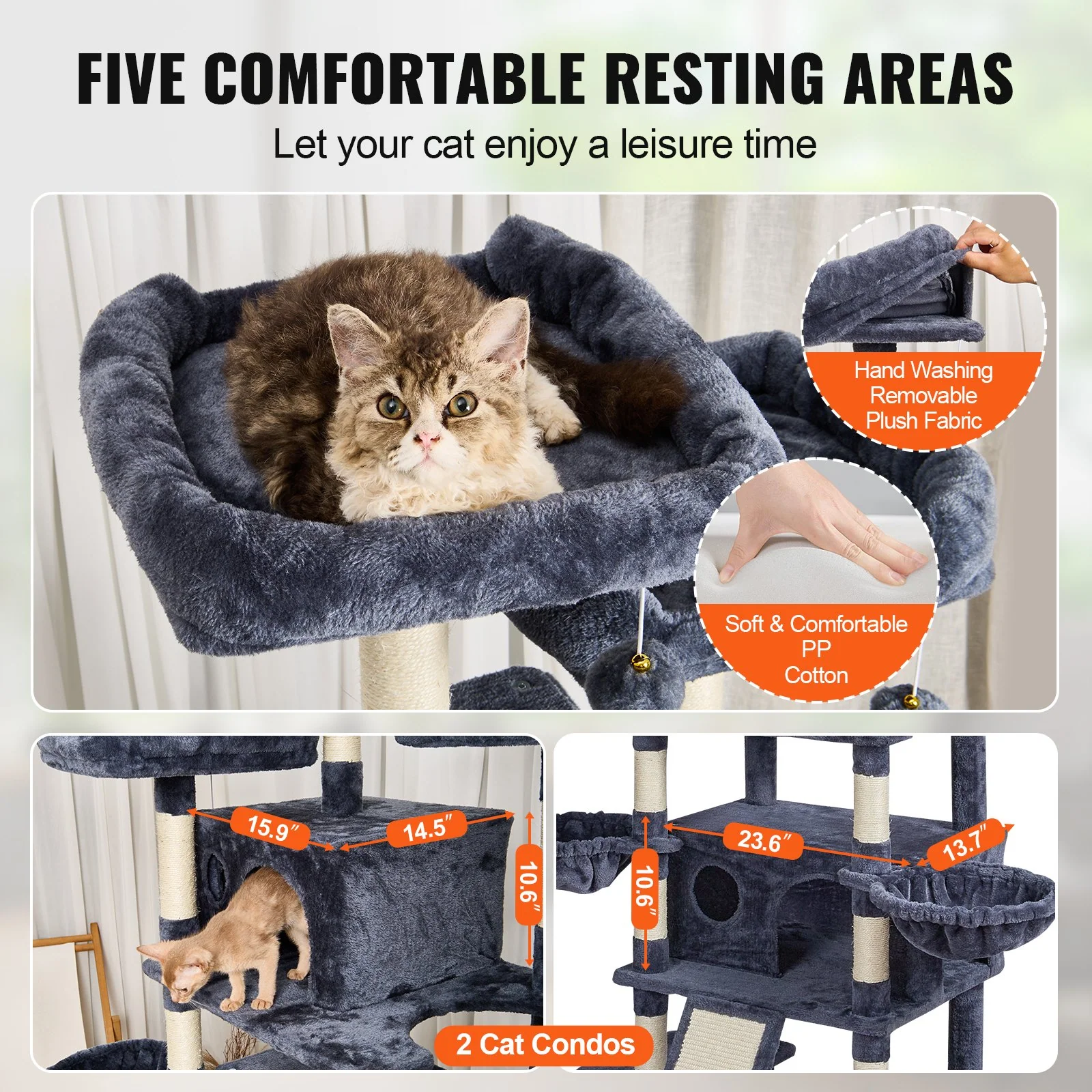 VEVOR Cat Tree 68.5" Cat Tower for Indoor Cats with Cat Condos Scratching Post - Image 2