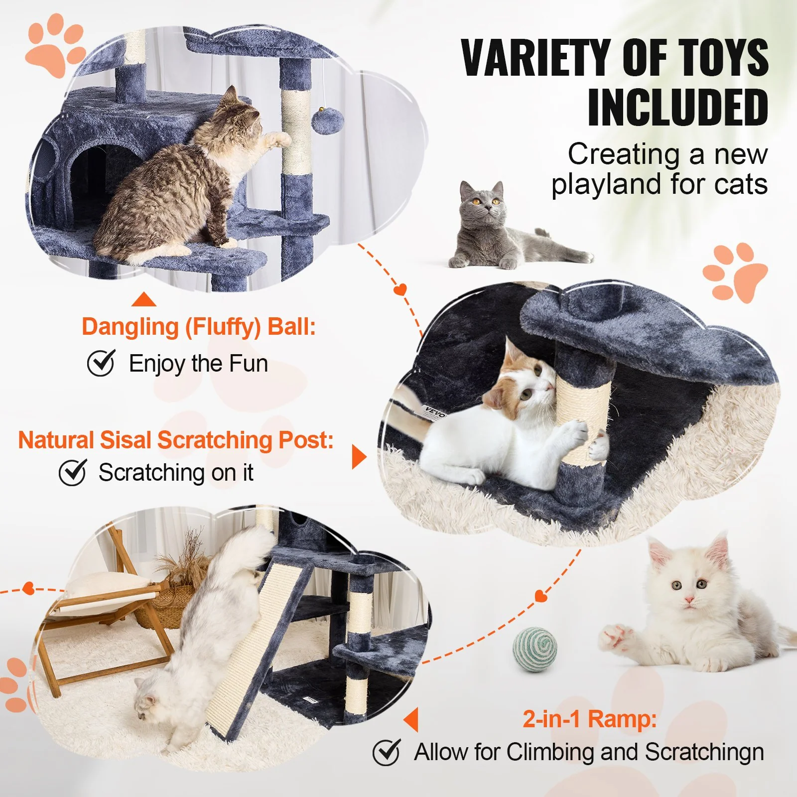 VEVOR Cat Tree 68.5" Cat Tower for Indoor Cats with Cat Condos Scratching Post - Image 3