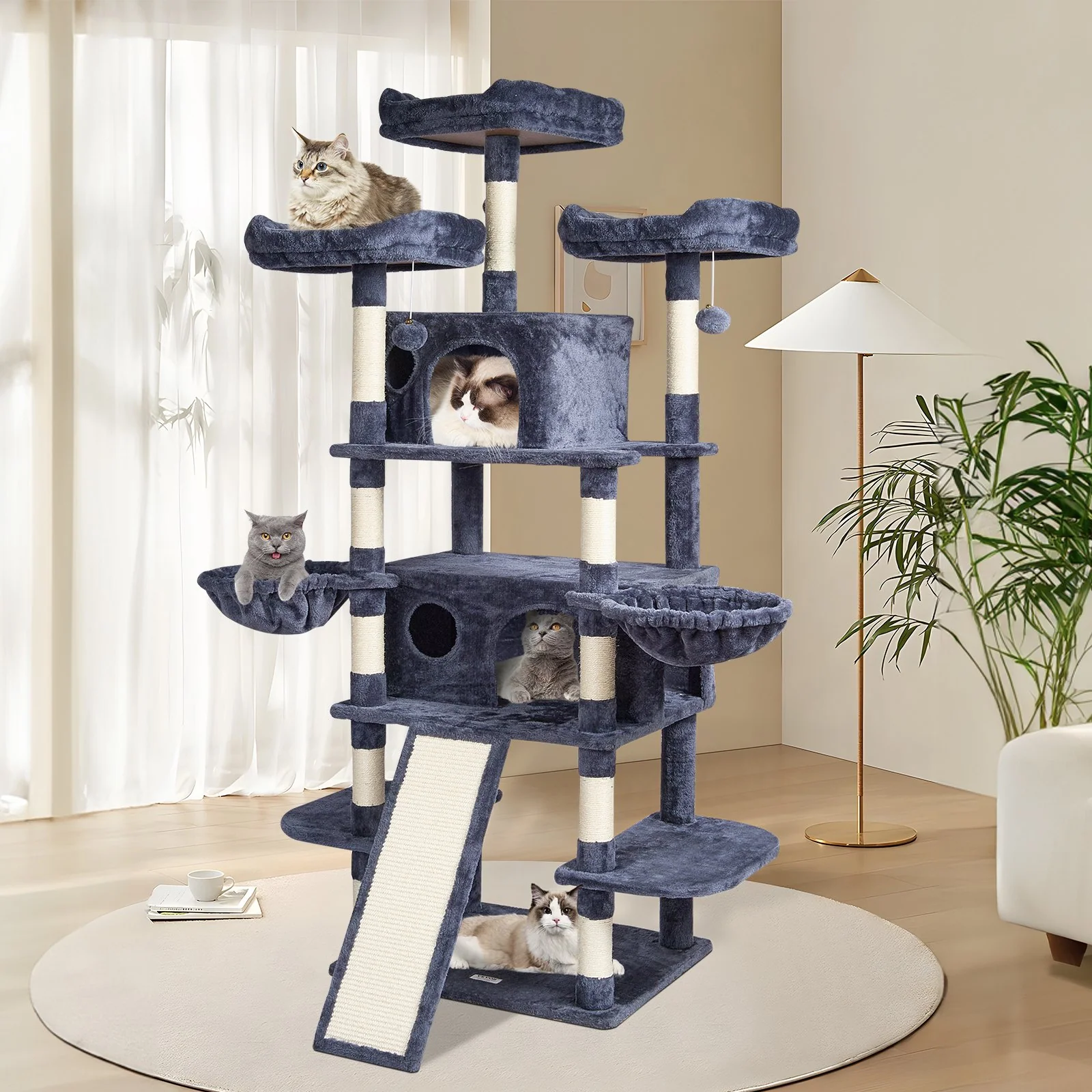 VEVOR Cat Tree 68.5" Cat Tower for Indoor Cats with Cat Condos Scratching Post - Image 7