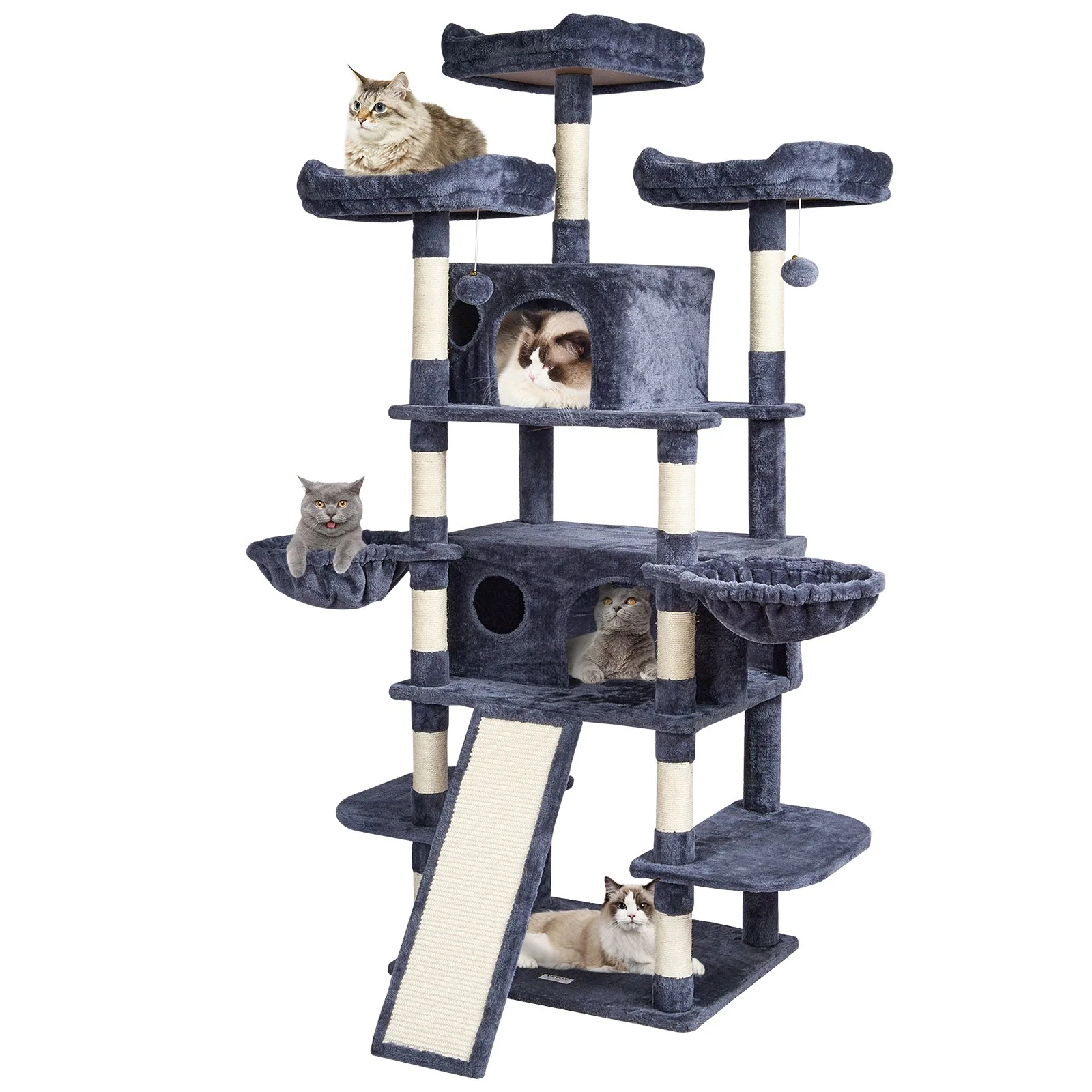 VEVOR Cat Tree 68.5" Cat Tower for Indoor Cats with Cat Condos Scratching Post - Image 9