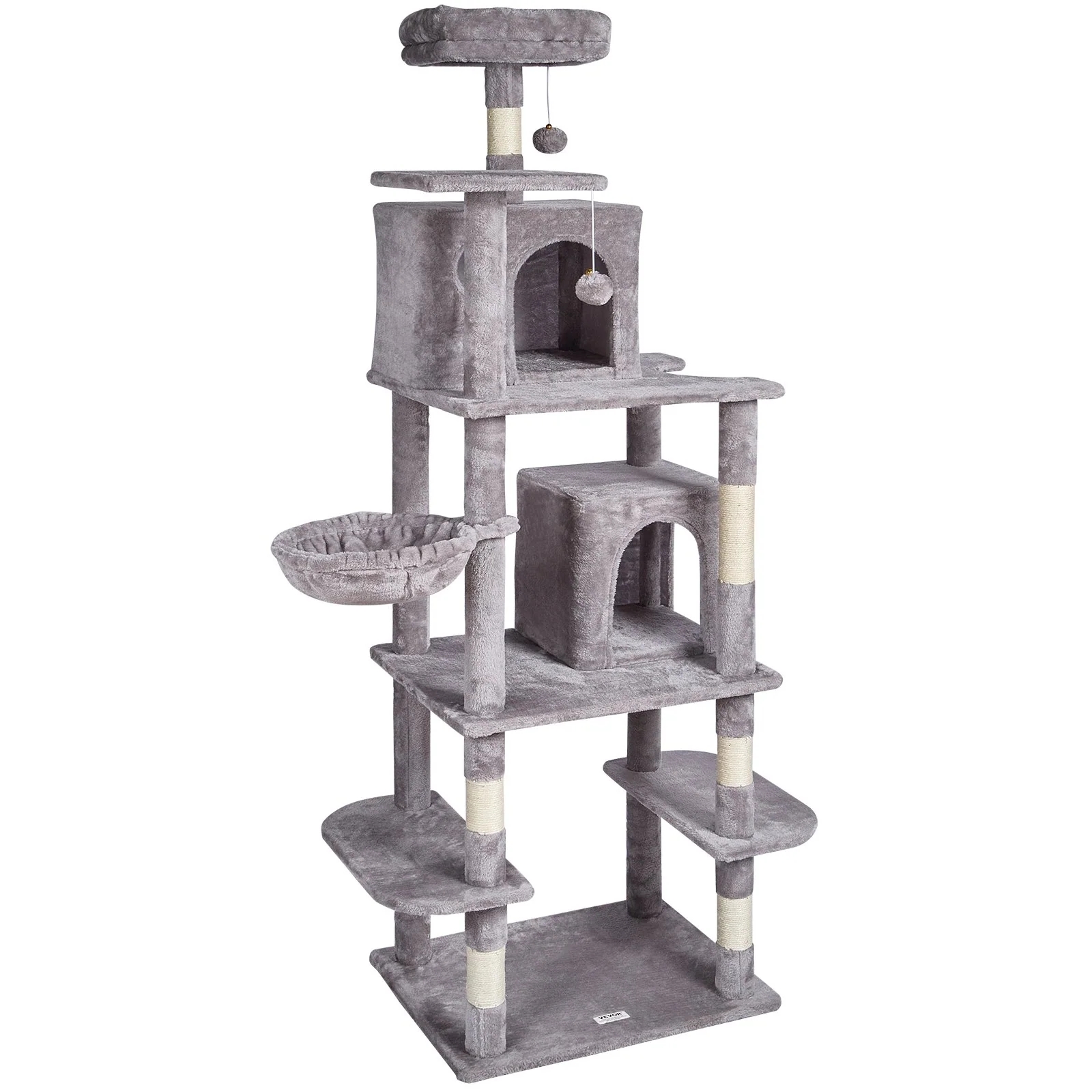 VEVOR Cat Tree 68.5" Cat Tower with Cat Condos Sisal Scratching Post Light Grey - Image 10