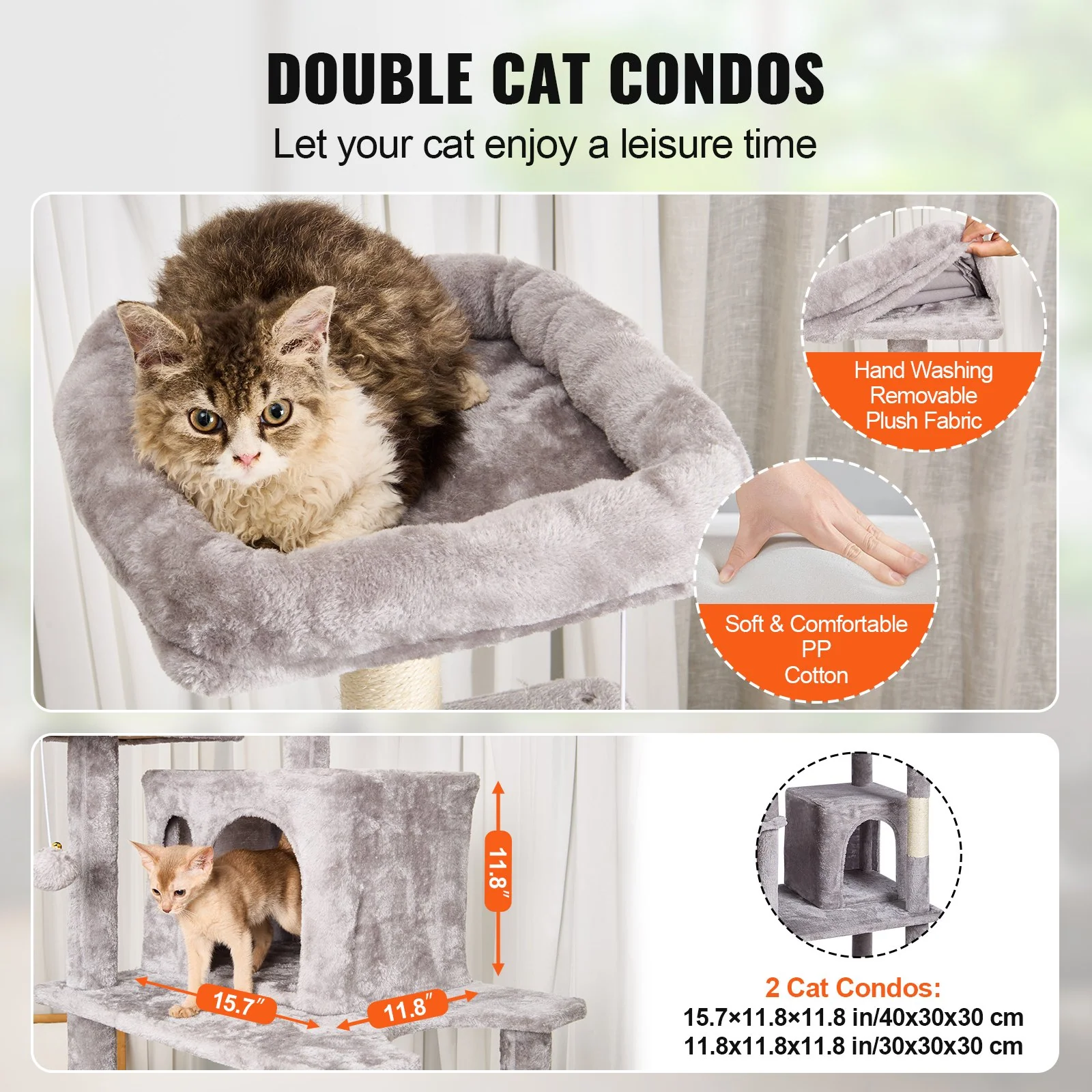 VEVOR Cat Tree 68.5" Cat Tower with Cat Condos Sisal Scratching Post Light Grey - Image 2