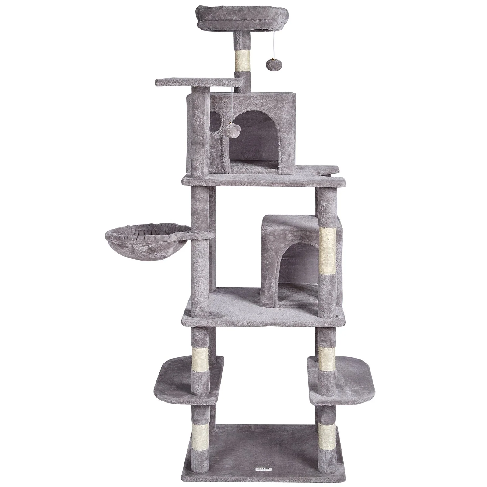 VEVOR Cat Tree 68.5" Cat Tower with Cat Condos Sisal Scratching Post Light Grey - Image 8