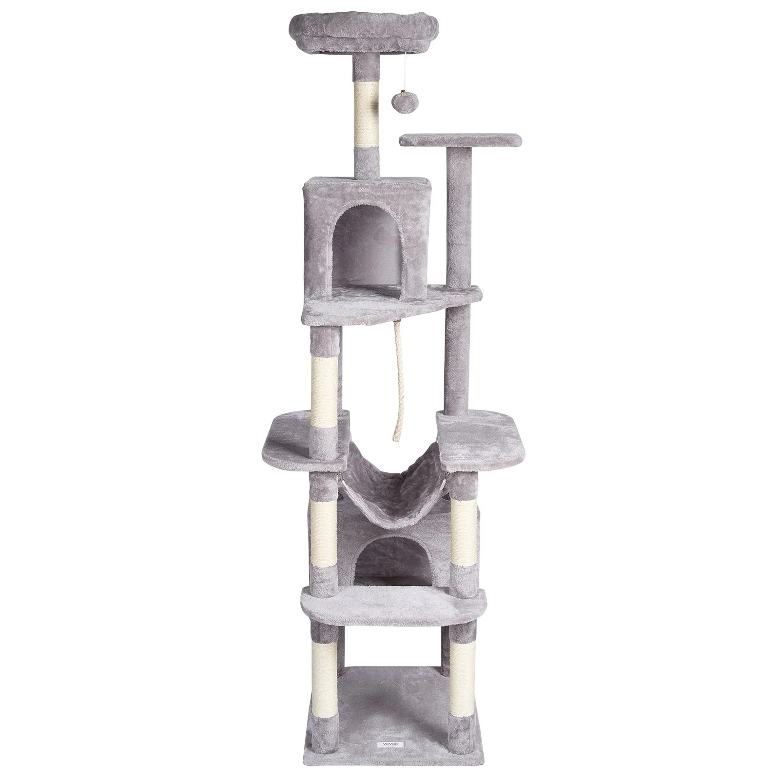 VEVOR Cat Tree 72" Cat Tower with 2 Cat Condos Sisal Scratching Post Light Grey - Image 8