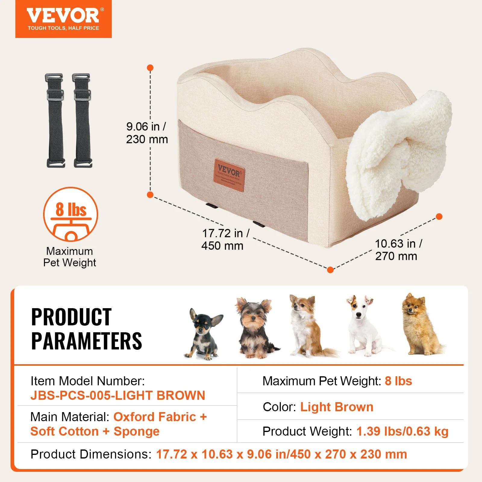 VEVOR Center Console Dog Car Seat Dog Booster Car Seat for Small Dog 8 lbs - Image 11