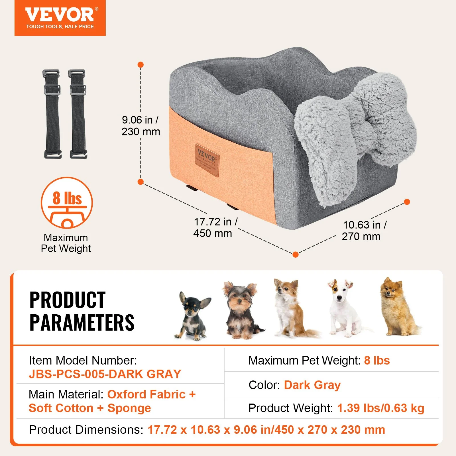 VEVOR Center Console Dog Car Seat Dog Booster Car Seat for Small Dog 8 lbs - Image 11