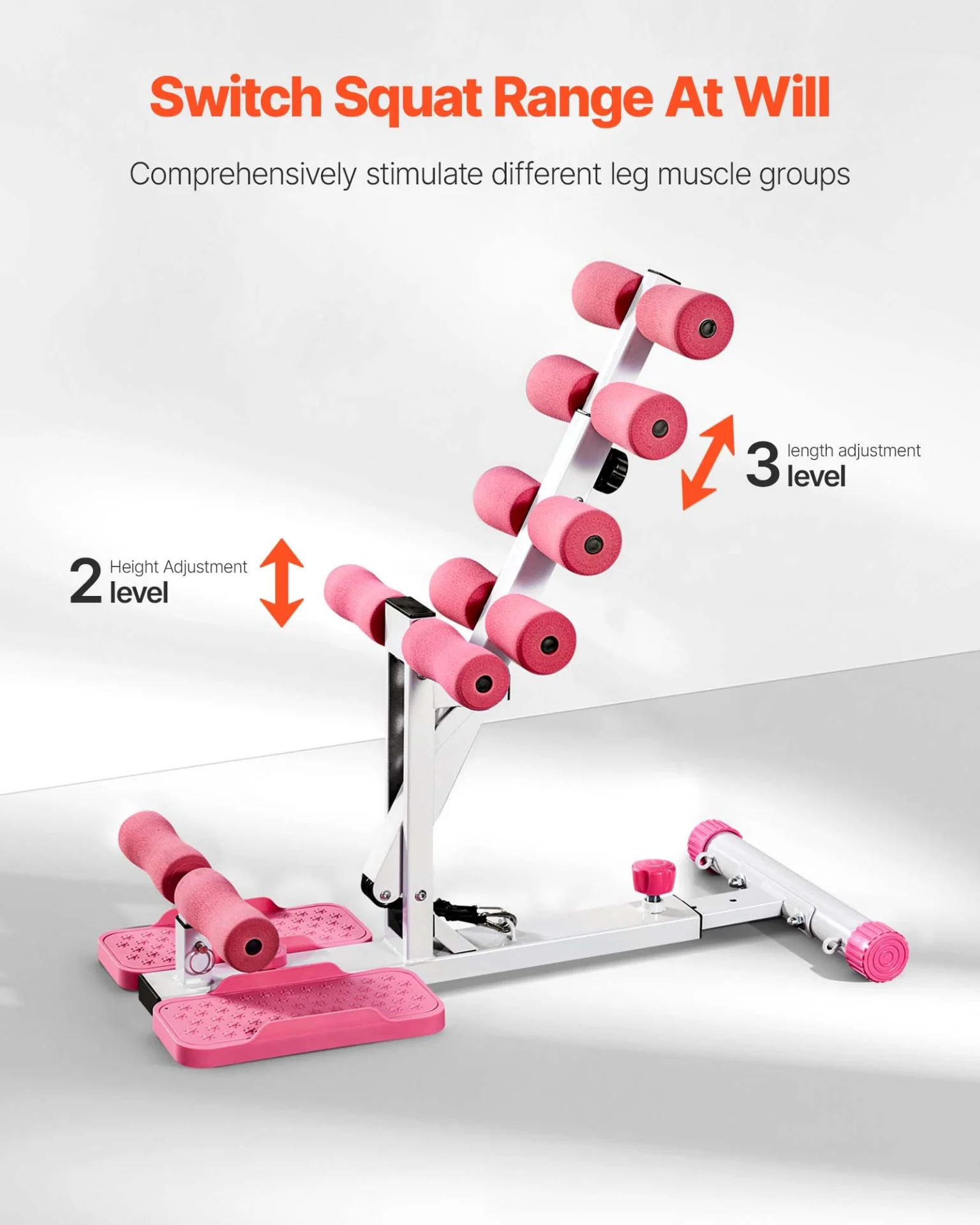 VEVOR Deep Squat Machine, Adjustable Glutes Trainer Machine with 3 High-Strength Resistance Bands, Folding Core Leg & Glutes Exercise Trainer, Push Up Workout Equipment at Home Gym, Pink + White - Image 3