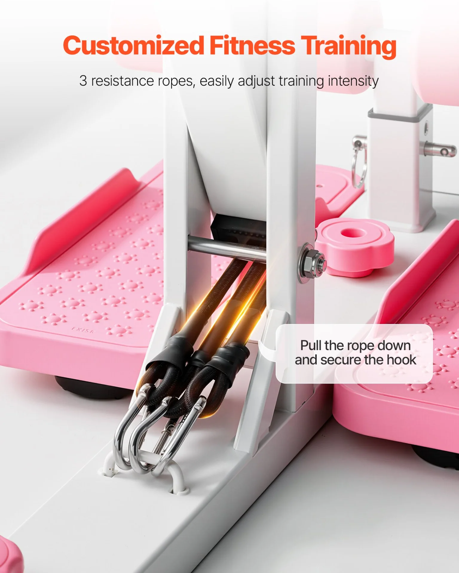 VEVOR Deep Squat Machine, Adjustable Glutes Trainer Machine with 3 High-Strength Resistance Bands, Folding Core Leg & Glutes Exercise Trainer, Push Up Workout Equipment at Home Gym, Pink + White - Image 4