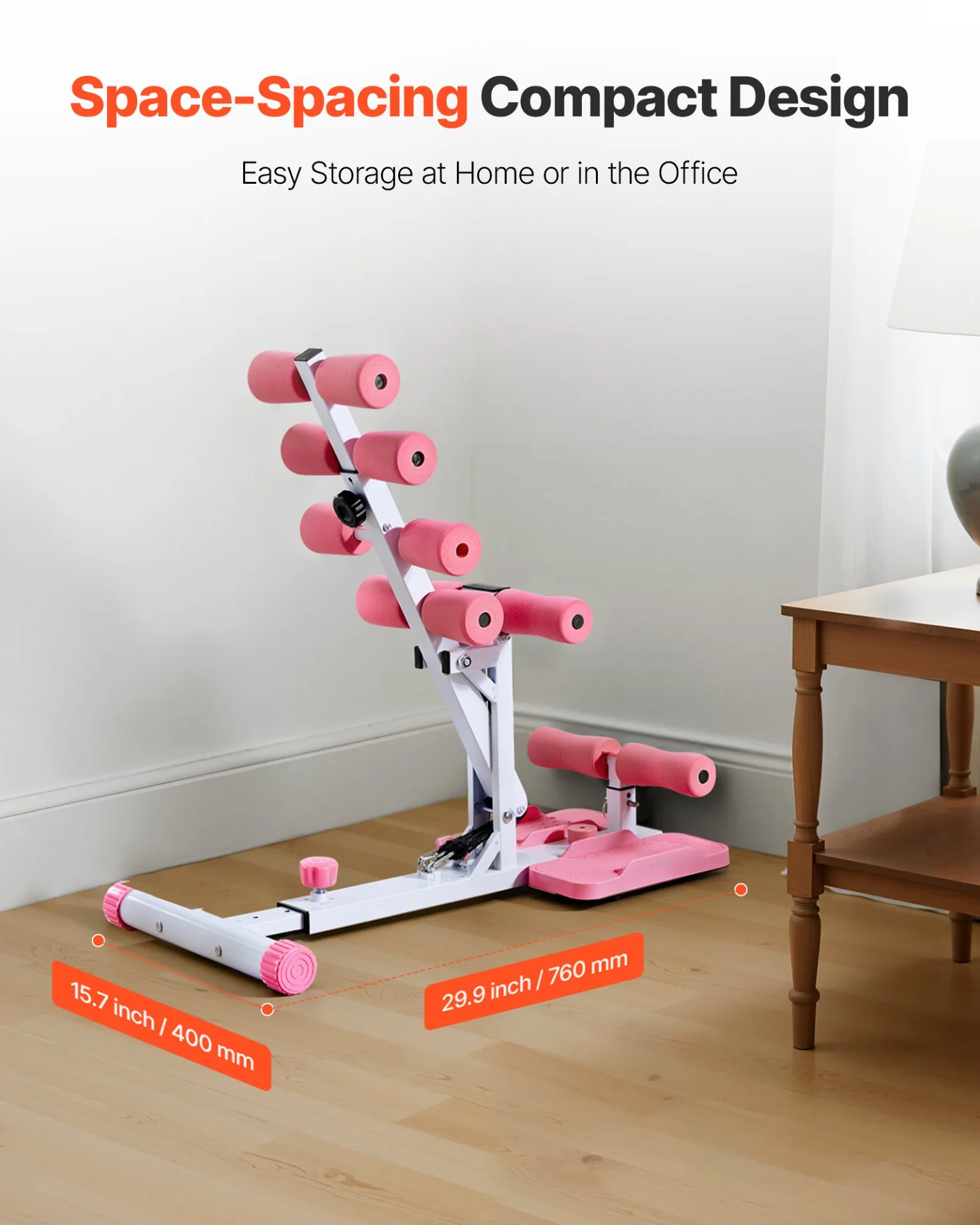 VEVOR Deep Squat Machine, Adjustable Glutes Trainer Machine with 3 High-Strength Resistance Bands, Folding Core Leg & Glutes Exercise Trainer, Push Up Workout Equipment at Home Gym, Pink + White - Image 5