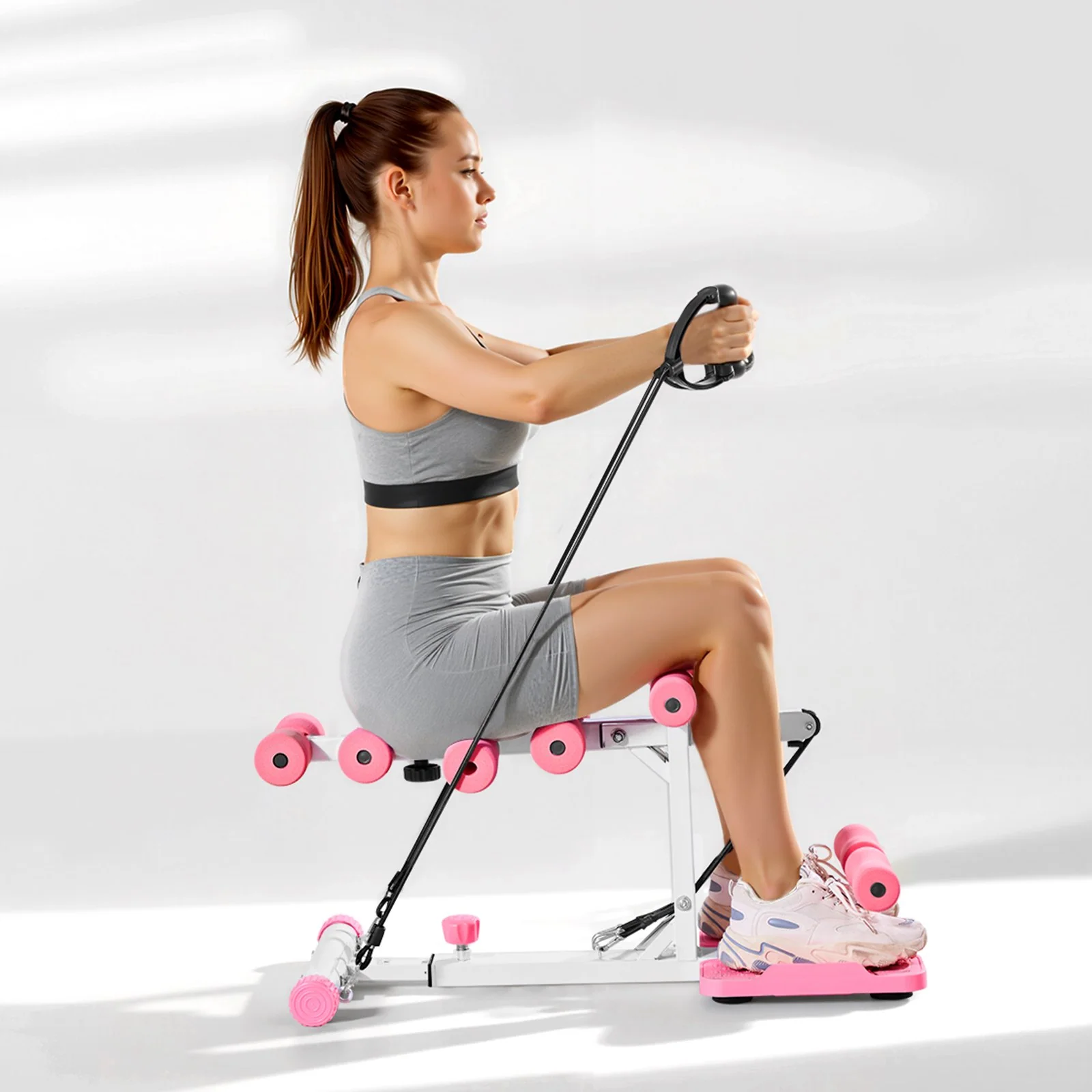 VEVOR Deep Squat Machine, Adjustable Glutes Trainer Machine with 3 High-Strength Resistance Bands, Folding Core Leg & Glutes Exercise Trainer, Push Up Workout Equipment at Home Gym, Pink + White - Image 7