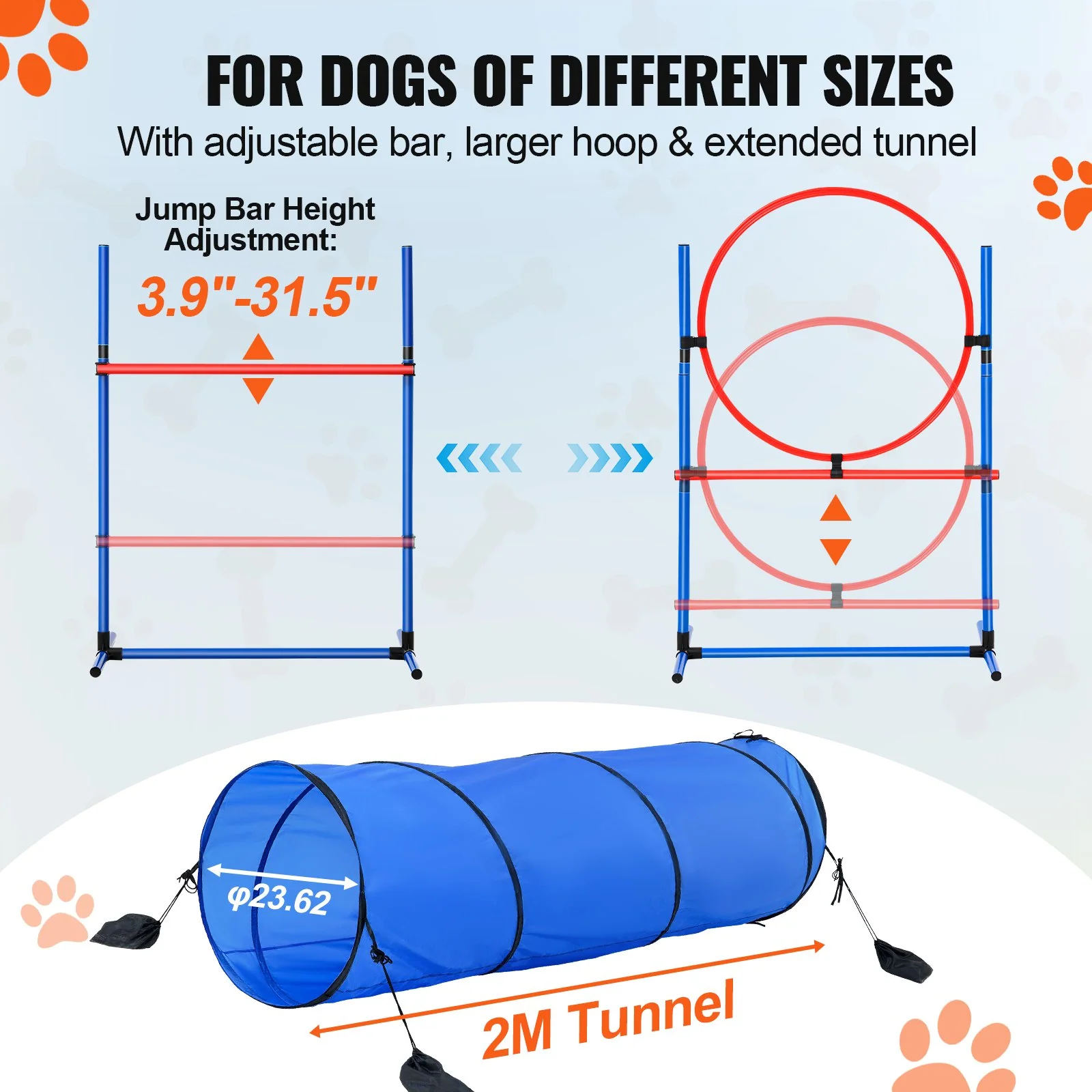 VEVOR Dog Agility Training Equipment 5 PCS Set with Hurdles Tunnel Jump Ring - Image 3