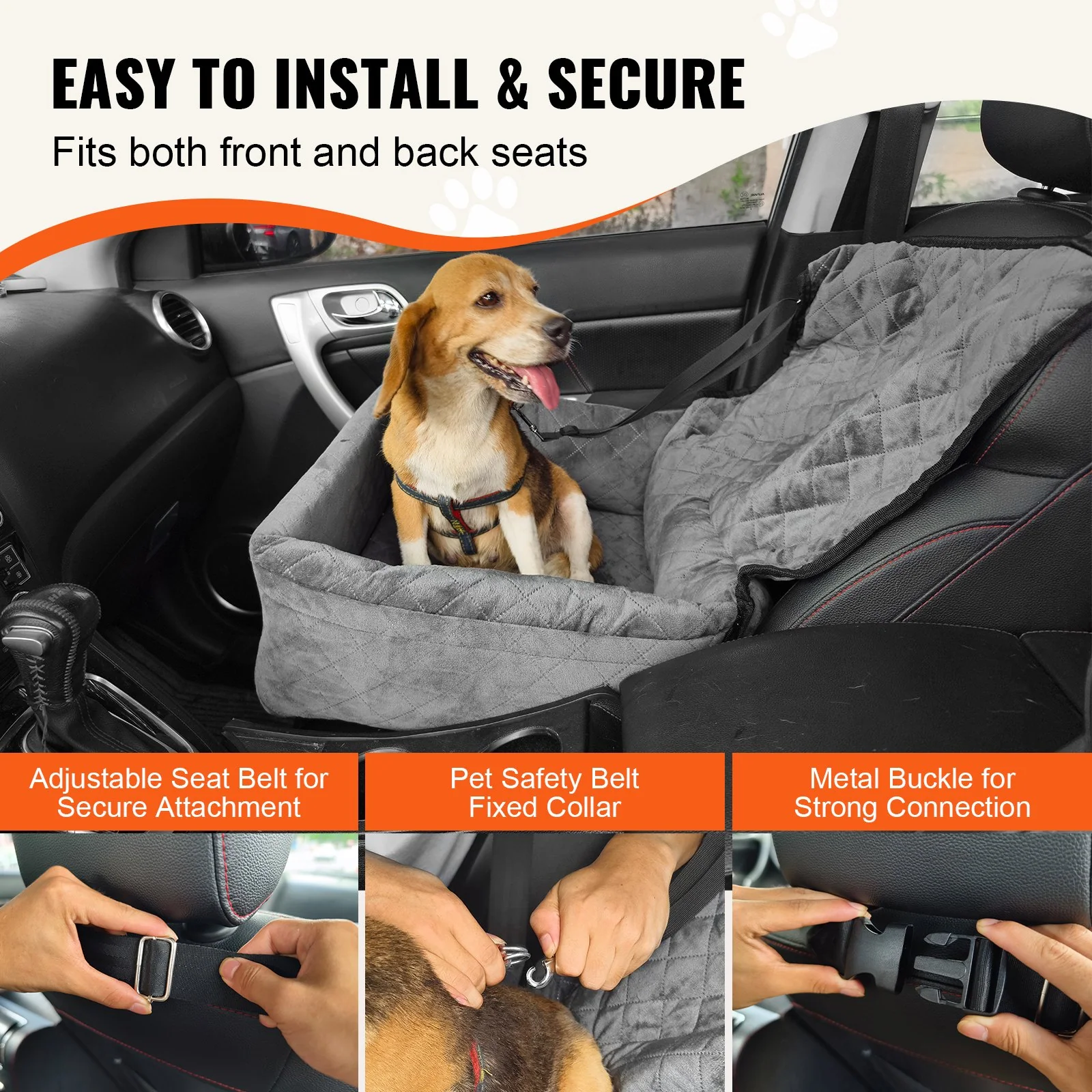 VEVOR Dog Booster Car Seat Pet Car Seat for Small Medium Dog up to 40 lbs Gray - Image 3