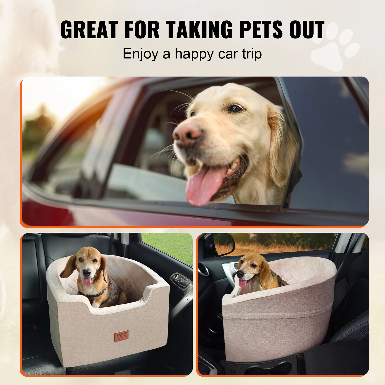 VEVOR Dog Booster Car Seat Pet Car Seat for Small Medium Dog up to 55 lbs Brown - Image 5