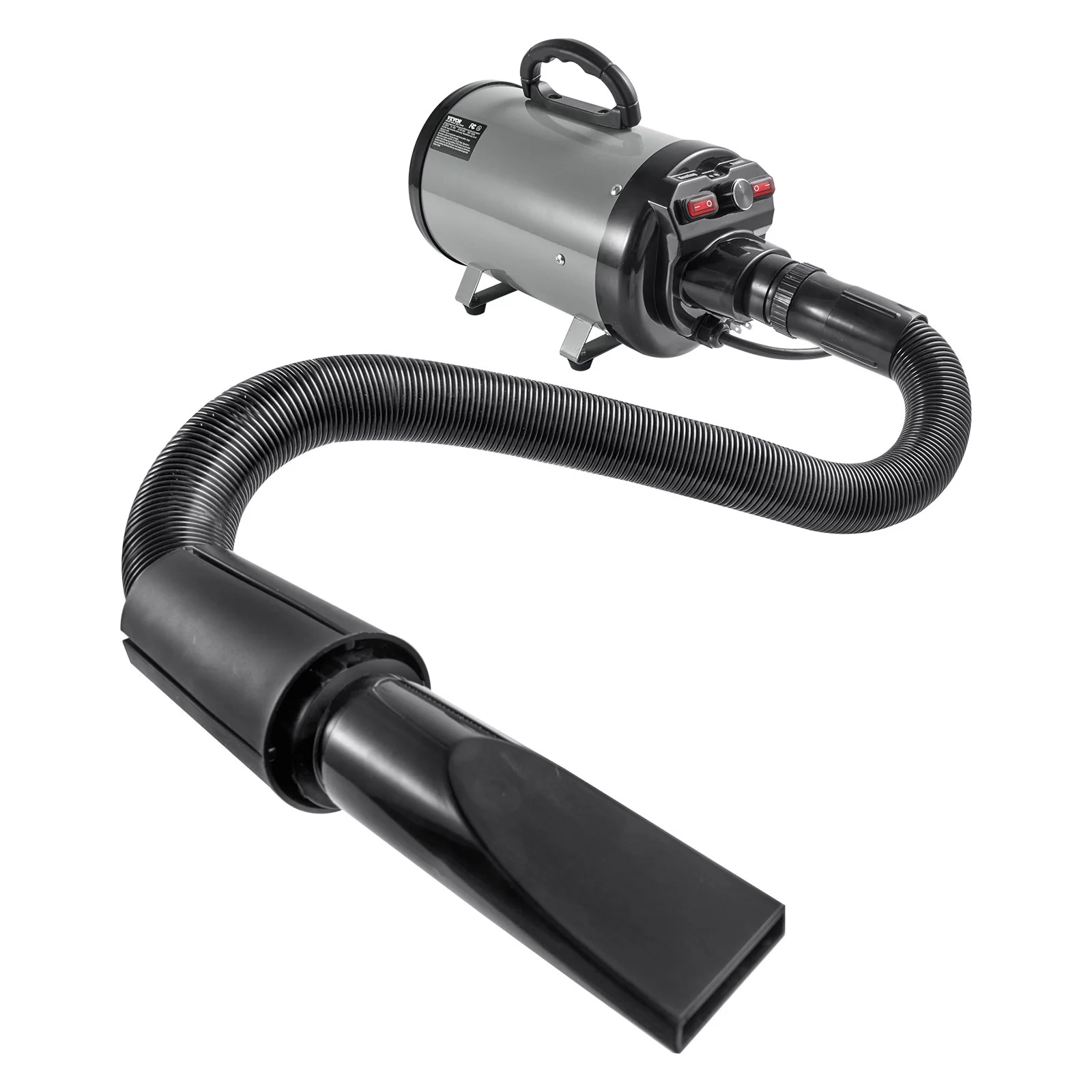 VEVOR Dog Dryer, 2800W/4.3HP Dog Blow Dryer, Pet Grooming Dryer with Adjustable Speed and Temperature Control, Pet Hair Dryer with 4 Nozzles and Extendable Hose, Grey and Black - Image 9