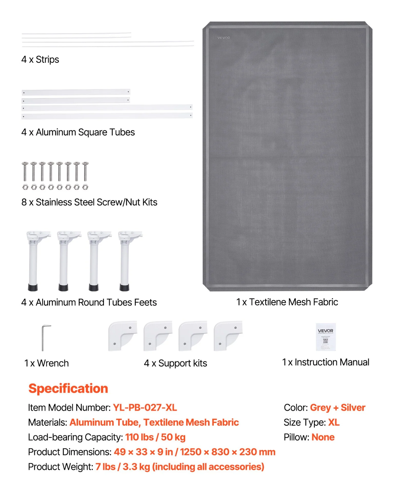 VEVOR Elevated Dog Bed for Large Dog Portable Raised Dog Cot with Teslin Mesh XL - Image 6