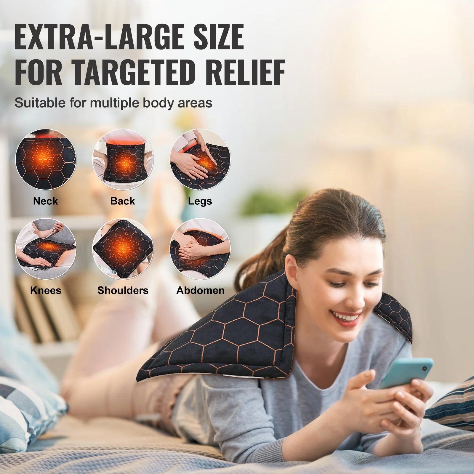 VEVOR Far Infrared Heating Pad, 12" x 24" Weighted Heating Pad with Far Infrared Therapy, 4 Temperature Settings, 2-hour Auto-off, Electric Heating Pad for Back Neck Shoulder Abdomen Pain Relief - Image 2