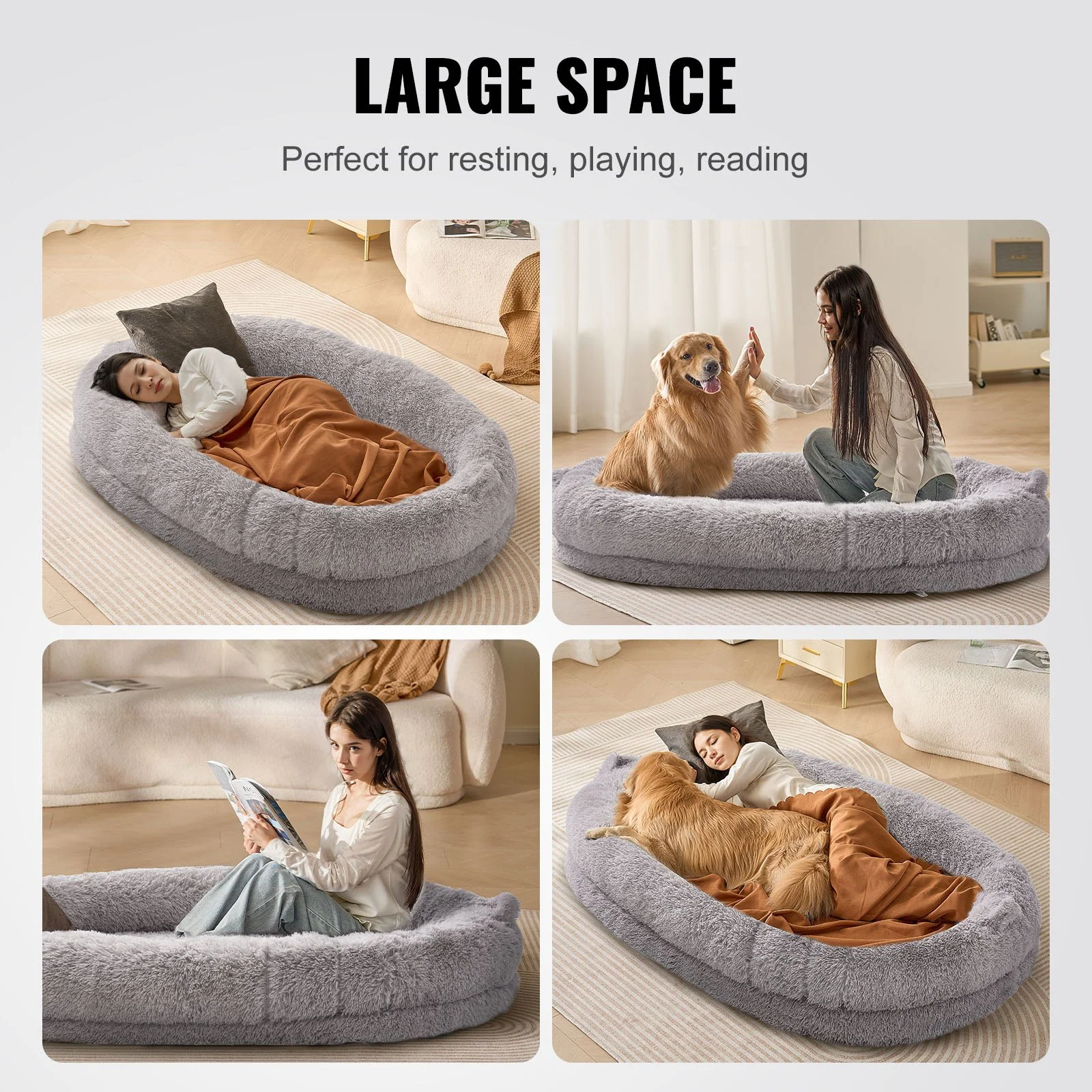 VEVOR Human Dog Bed 72x48x10in Large Human Size Dog Bean Bed Washable PV Velvet - Image 5