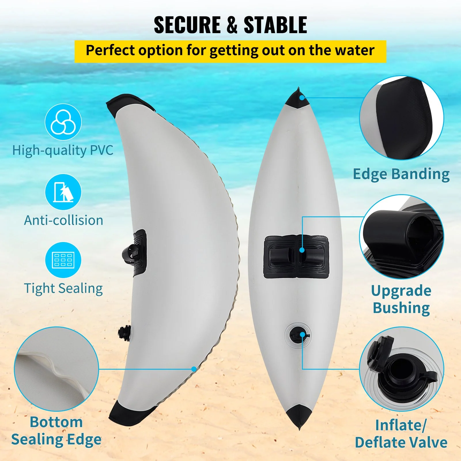 VEVOR Kayak Outrigger Stabilizers, 2 PCS, PVC Inflatable Outrigger Float with Sidekick Arms Rod, Standing Float Stabilizer System Kit for Kayaks, Canoes, Fishing Boats - Image 2