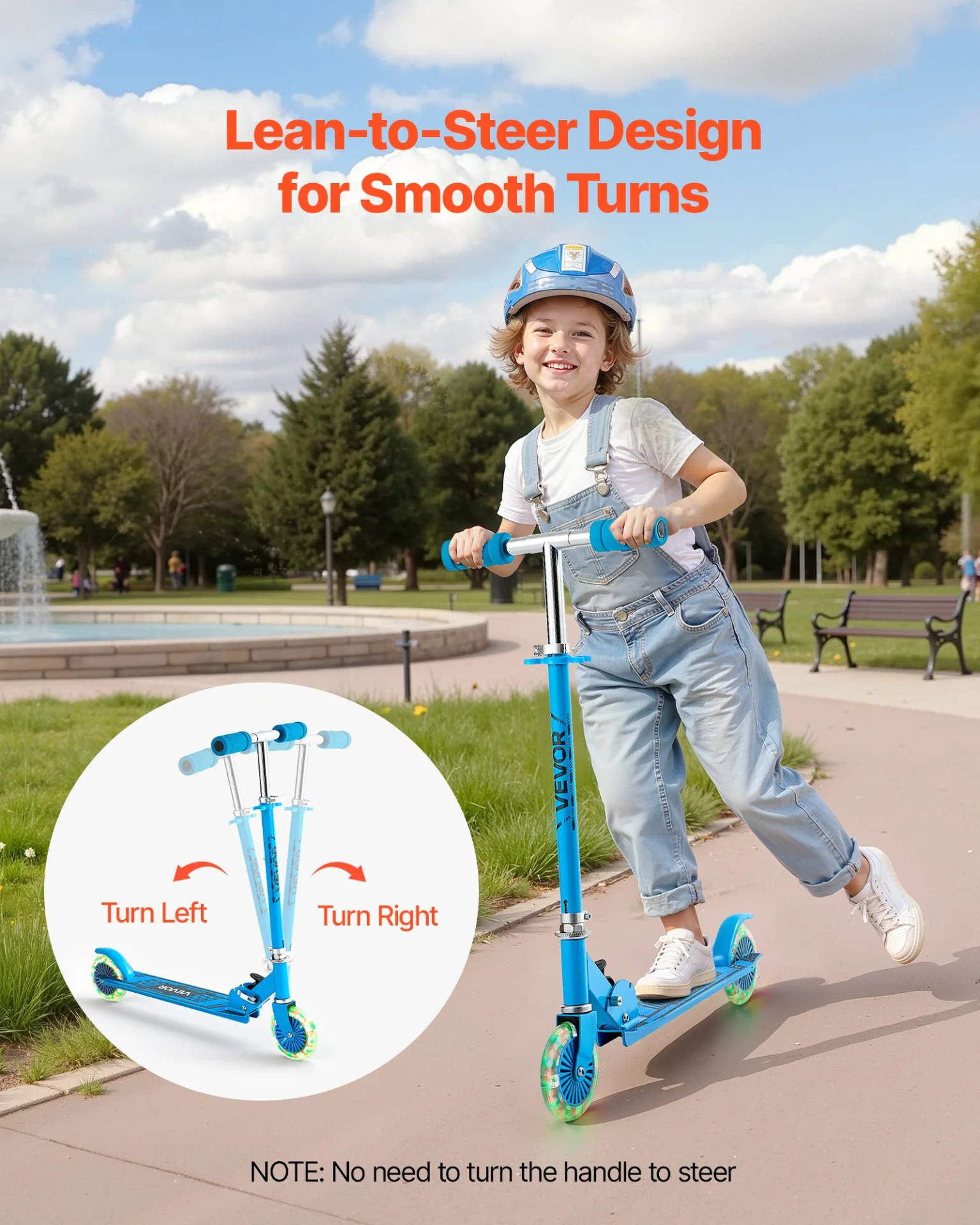 VEVOR Kick Scooter for Kids Ages 3+, 2-Wheel Toddler Scooter with Light-Up Wheels, Adjustable Height Handlebar, Wide Anti-Slip Deck, Foldable Lightweight Frame for Boys & Girls up to 110 lbs, Blue - Image 3