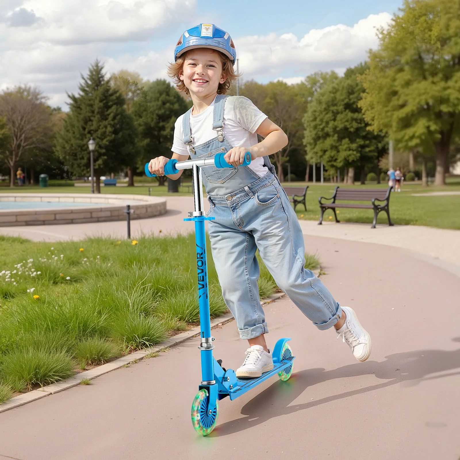 VEVOR Kick Scooter for Kids Ages 3+, 2-Wheel Toddler Scooter with Light-Up Wheels, Adjustable Height Handlebar, Wide Anti-Slip Deck, Foldable Lightweight Frame for Boys & Girls up to 110 lbs, Blue - Image 7