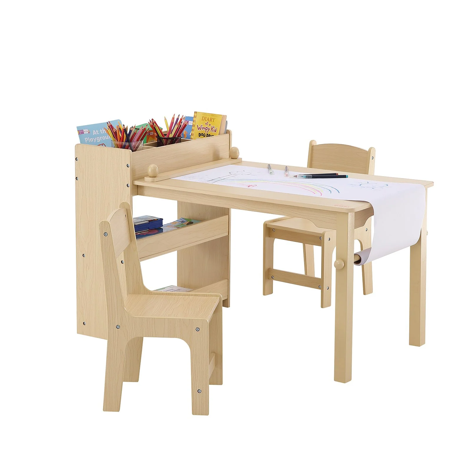 VEVOR Kids Art Table and 2 Chairs, 2-in-1 Toddler Craft and Play Activity Table, Wood Toddler Table and Chair Set with A Cabinet for Art, Craft, Reading, Learning - Image 10