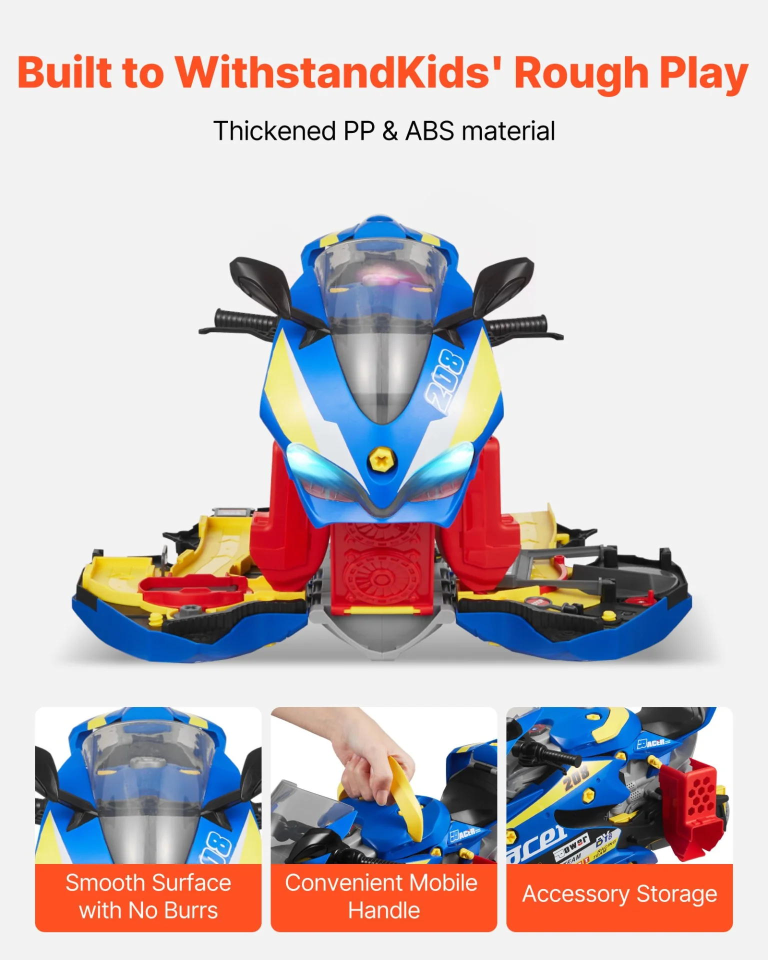 VEVOR Motorcycle Engine Toy, 25 Pieces, Motorcycle Mechanic Toy with Removable Parts, Lights & Sounds, Simulated Riding & Track Racing, Kids Mechanic Workshop Set for Toddler 3 Years and Up, Blue - Image 5