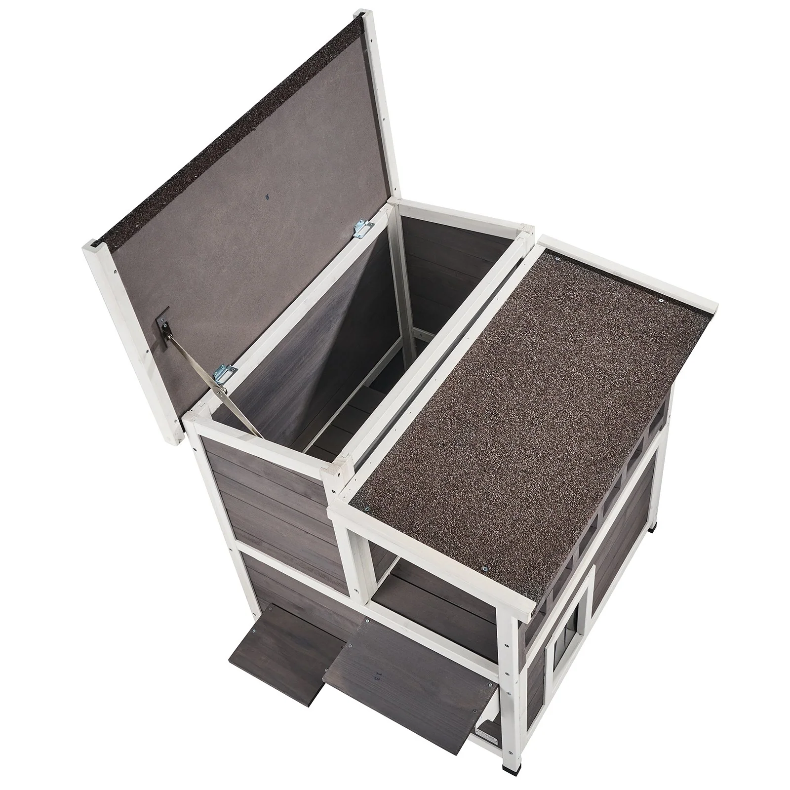 VEVOR Outdoor Cat House 2-story Wooden Feral Cat Shelter with Balcony & Roof - Image 10