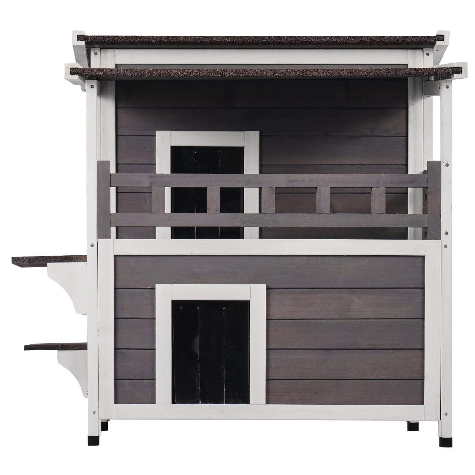 VEVOR Outdoor Cat House 2-story Wooden Feral Cat Shelter with Balcony & Roof - Image 8