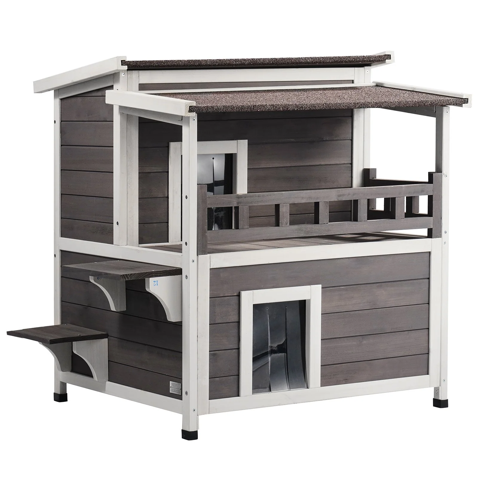 VEVOR Outdoor Cat House 2-story Wooden Feral Cat Shelter with Balcony & Roof - Image 9