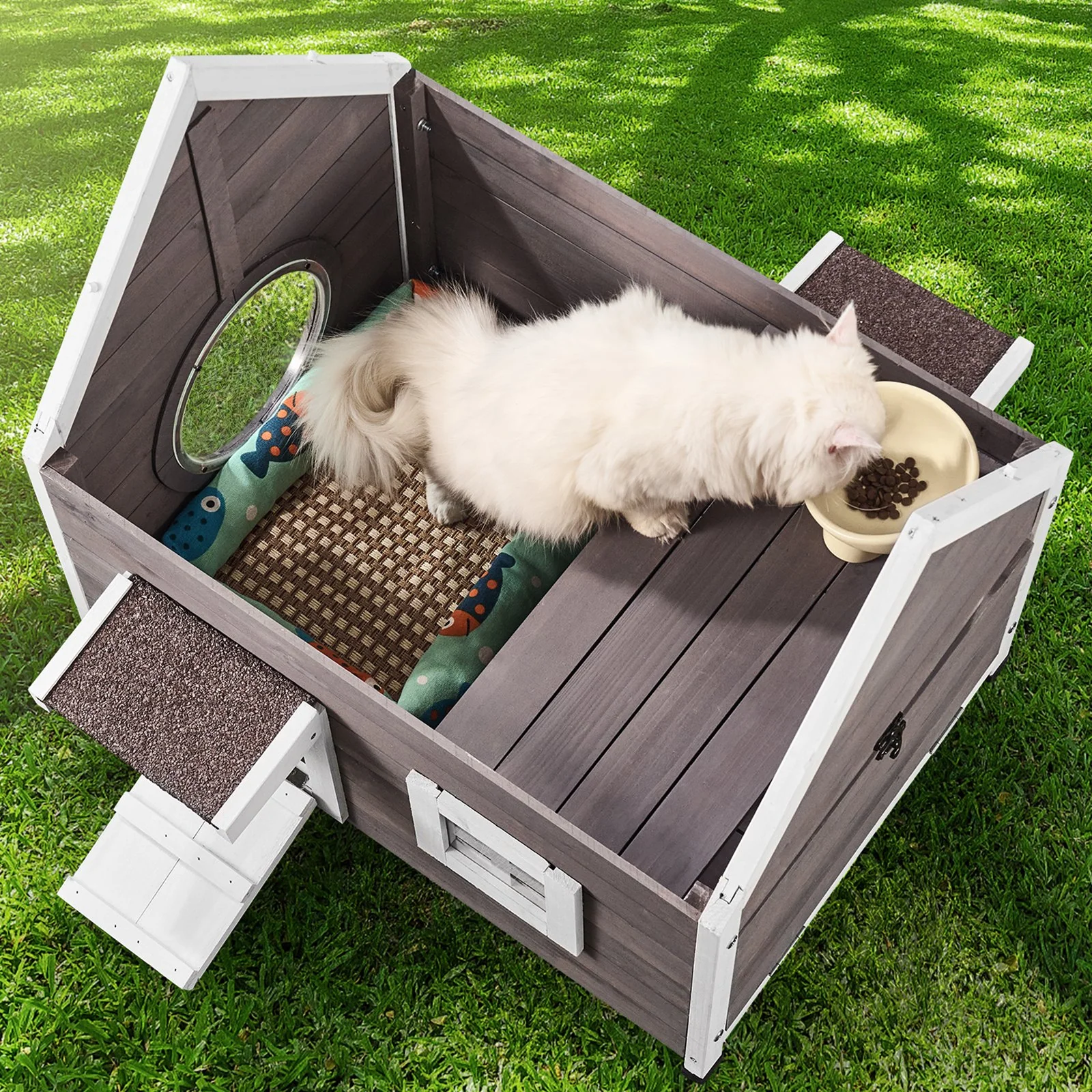 VEVOR Outdoor Cat House Wooden Feral Cat Shelter with Roof Door Flaps & Window - Image 7