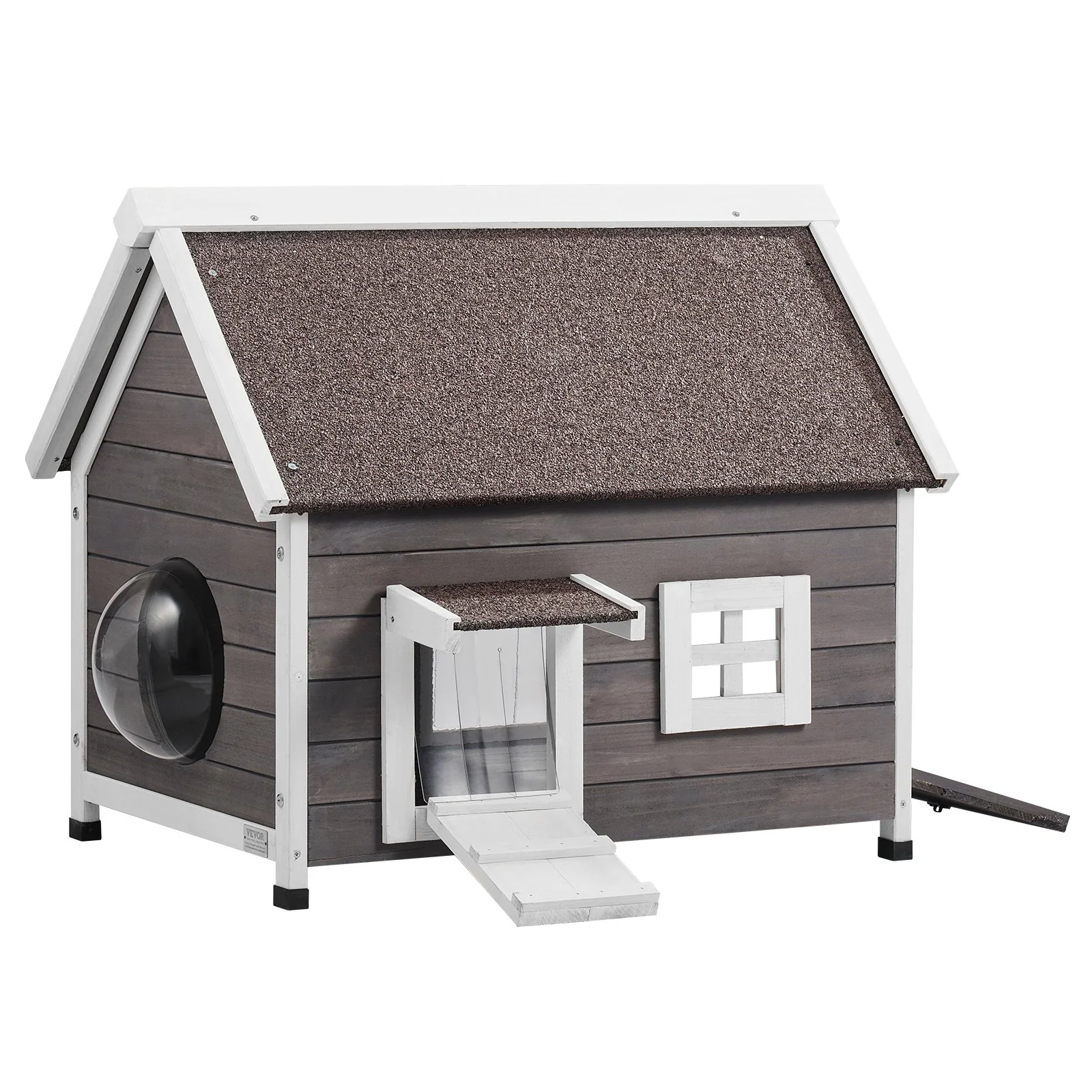 VEVOR Outdoor Cat House Wooden Feral Cat Shelter with Roof Door Flaps & Window - Image 9
