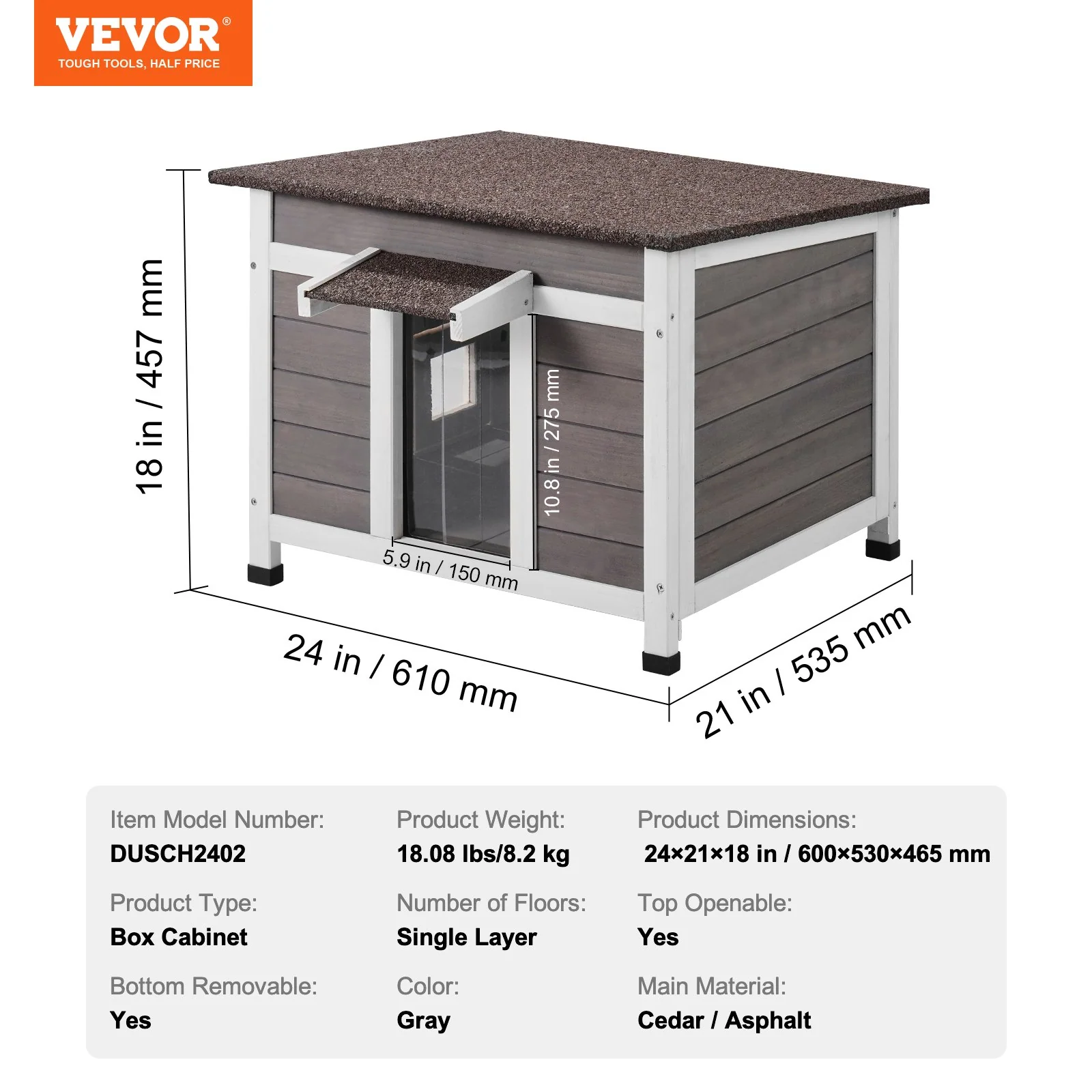VEVOR Outdoor Cat House Wooden Feral Cat Shelter with Roof Door Flaps & Window - Image 6