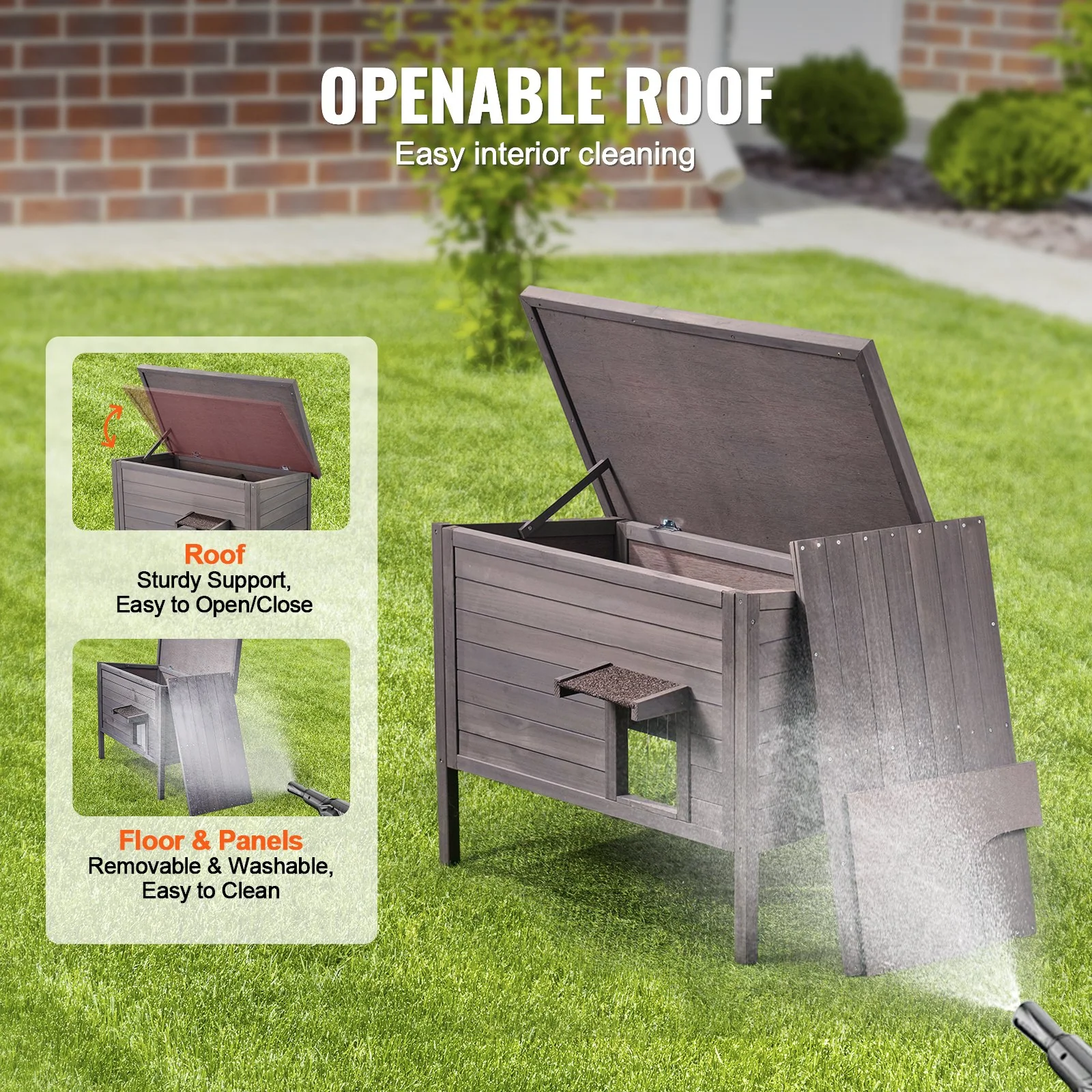 VEVOR Outdoor Cat House Wooden Feral Cat Shelter with Roof & PVC Door Flaps - Image 3