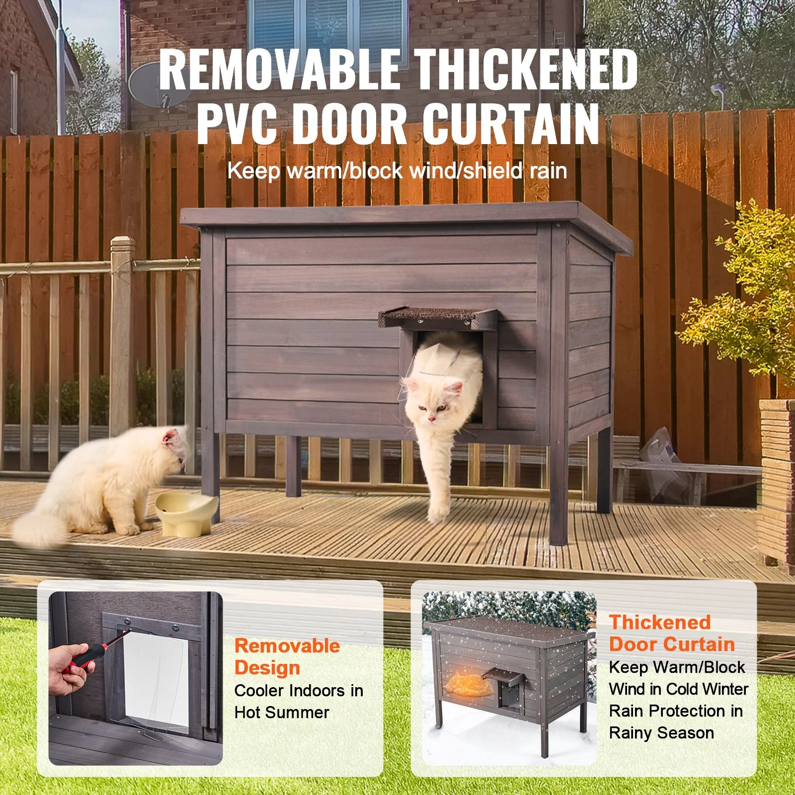 VEVOR Outdoor Cat House Wooden Feral Cat Shelter with Roof & PVC Door Flaps - Image 4