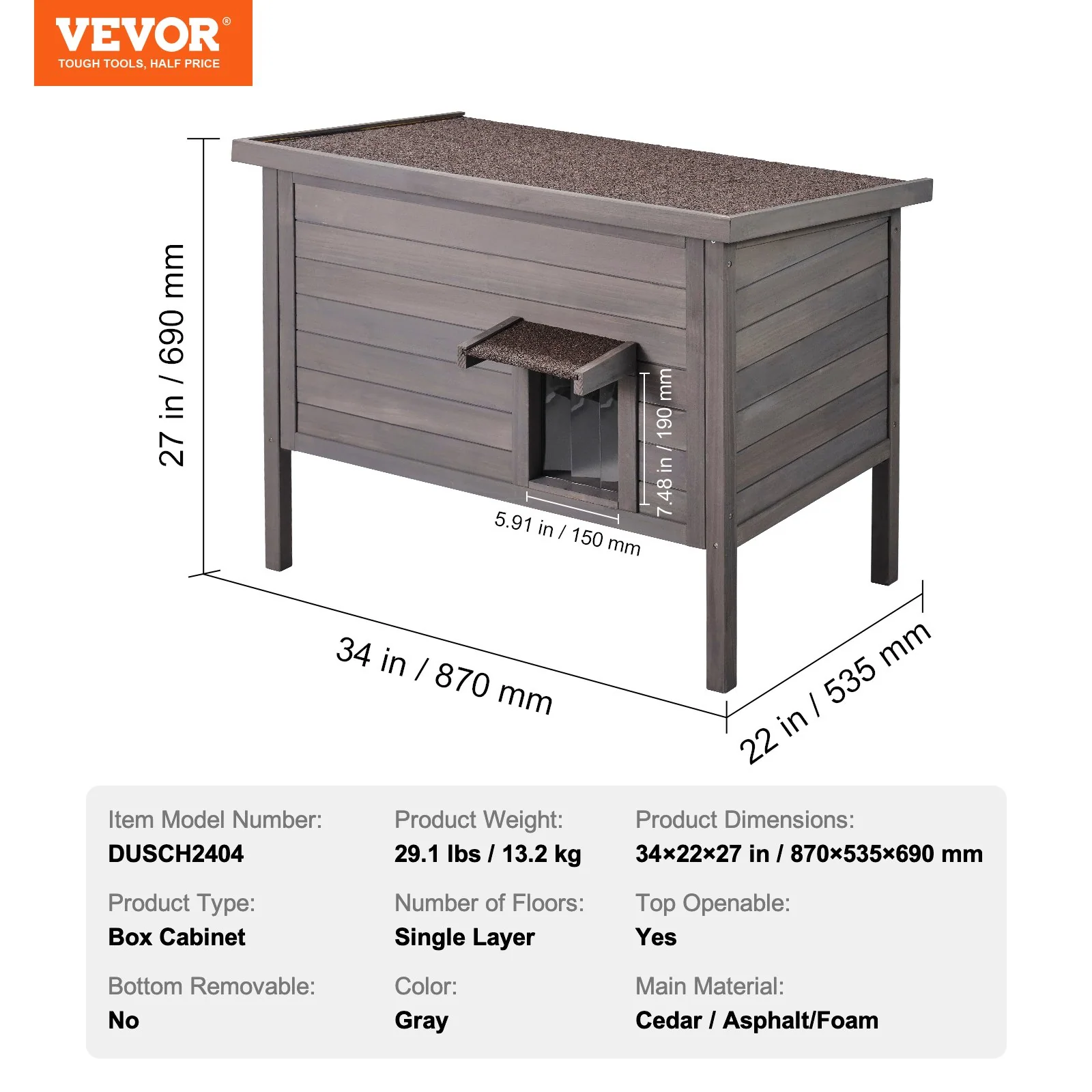 VEVOR Outdoor Cat House Wooden Feral Cat Shelter with Roof & PVC Door Flaps - Image 6