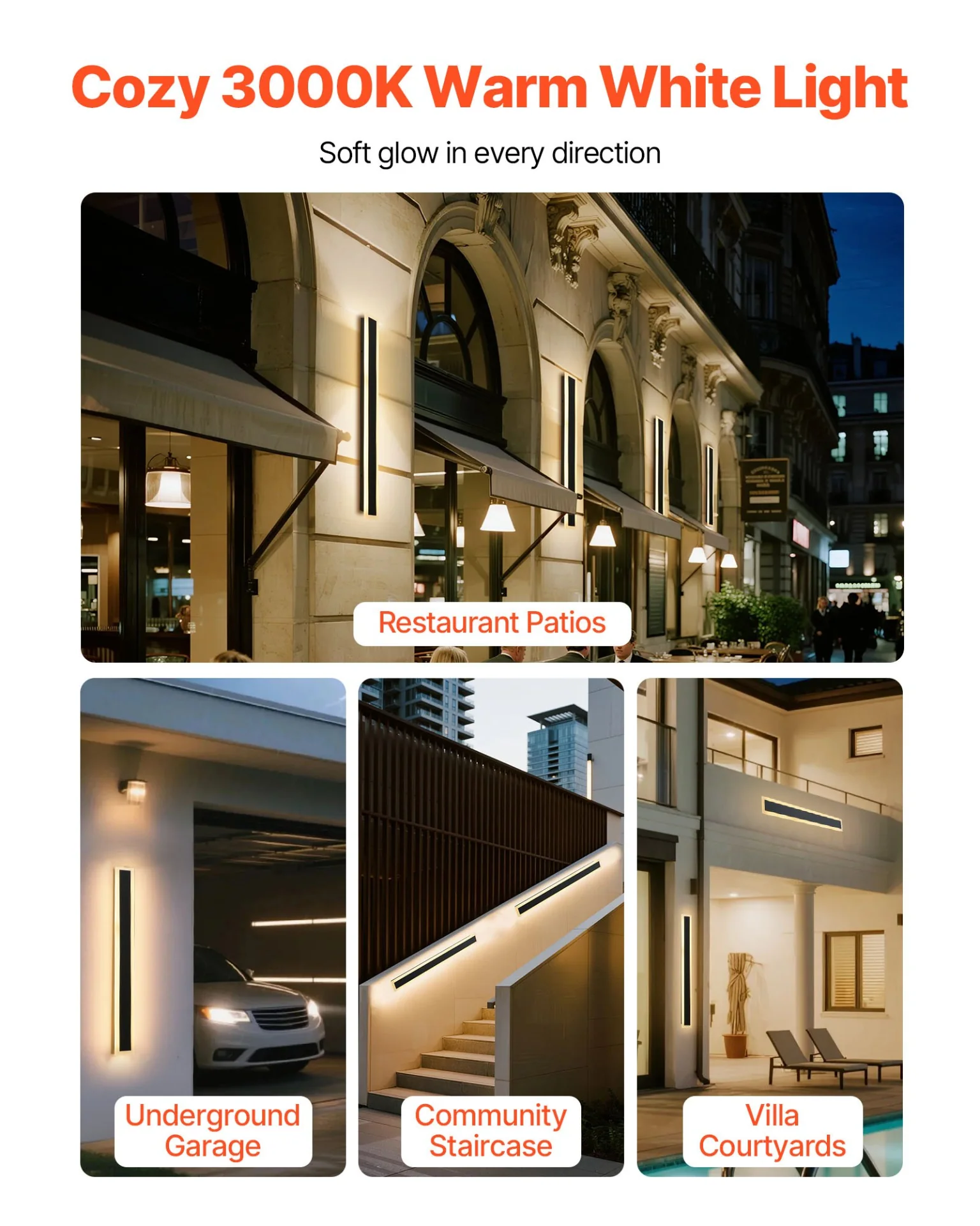 Outdoor Wall Lights, 2 Pack, 31.5 Inch Long Strip Modern Exterior Wall Sconce Light Fixtures, 3000K Warm White, IP65 Waterproof Anti-Rust Outside Wall Mount Lighting, for House, Porch, Garage - Image 2