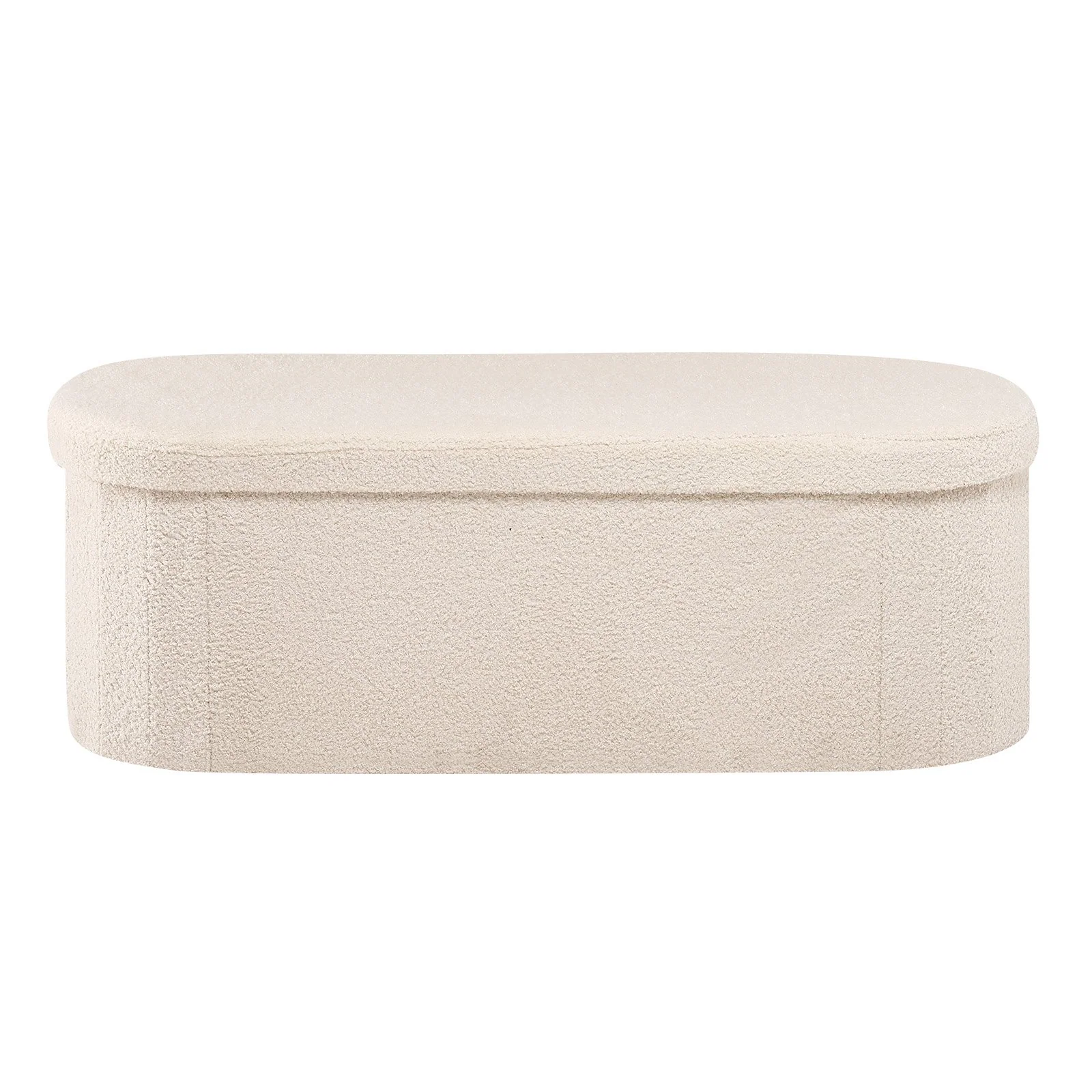 VEVOR Oval Storage Ottoman Bench, Foldable Teddy Fleece End of Bed Bench, Folding Upholstered Bed Ottoman Chest with Large Storage Space, Supports 660 lbs, for Living Room, Bedroom, Entryway, Beige - Image 10