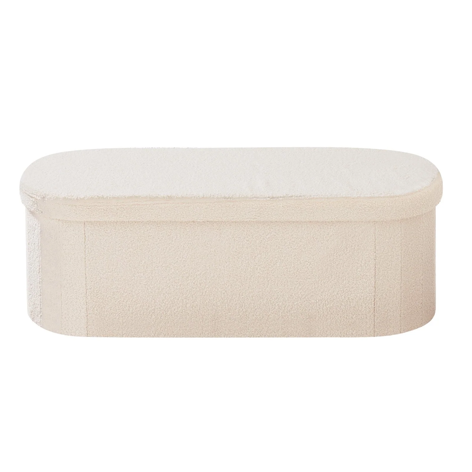 VEVOR Oval Storage Ottoman Bench, Foldable Teddy Fleece End of Bed Bench, Folding Upholstered Bed Ottoman Chest with Large Storage Space, Supports 660 lbs, for Living Room, Bedroom, Entryway, Beige - Image 8