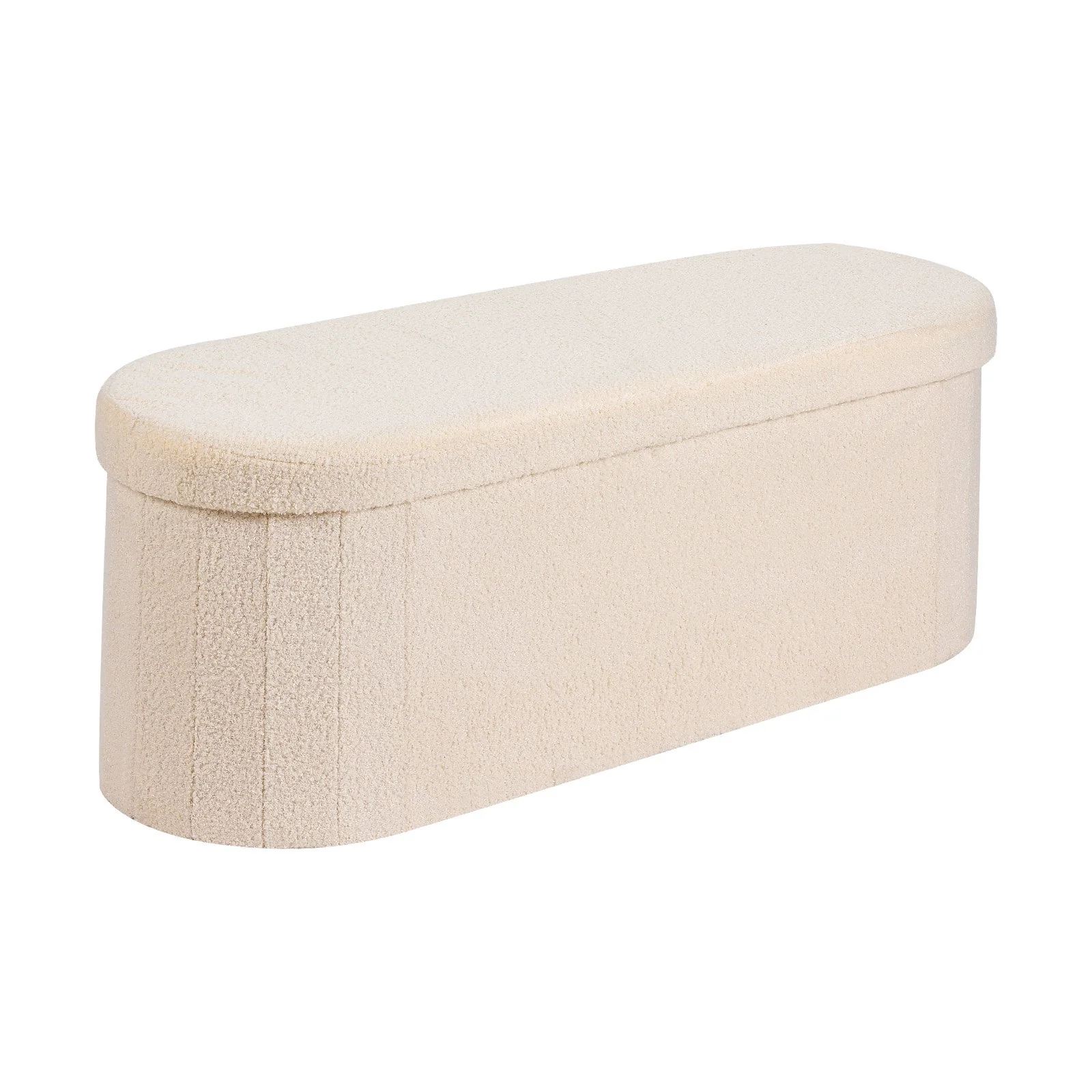 VEVOR Oval Storage Ottoman Bench, Foldable Teddy Fleece End of Bed Bench, Folding Upholstered Bed Ottoman Chest with Large Storage Space, Supports 660 lbs, for Living Room, Bedroom, Entryway, Beige - Image 9